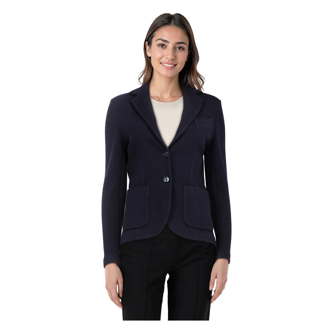 Circolo 1901 Navy Wool Knit Mid Length Blazer Size M