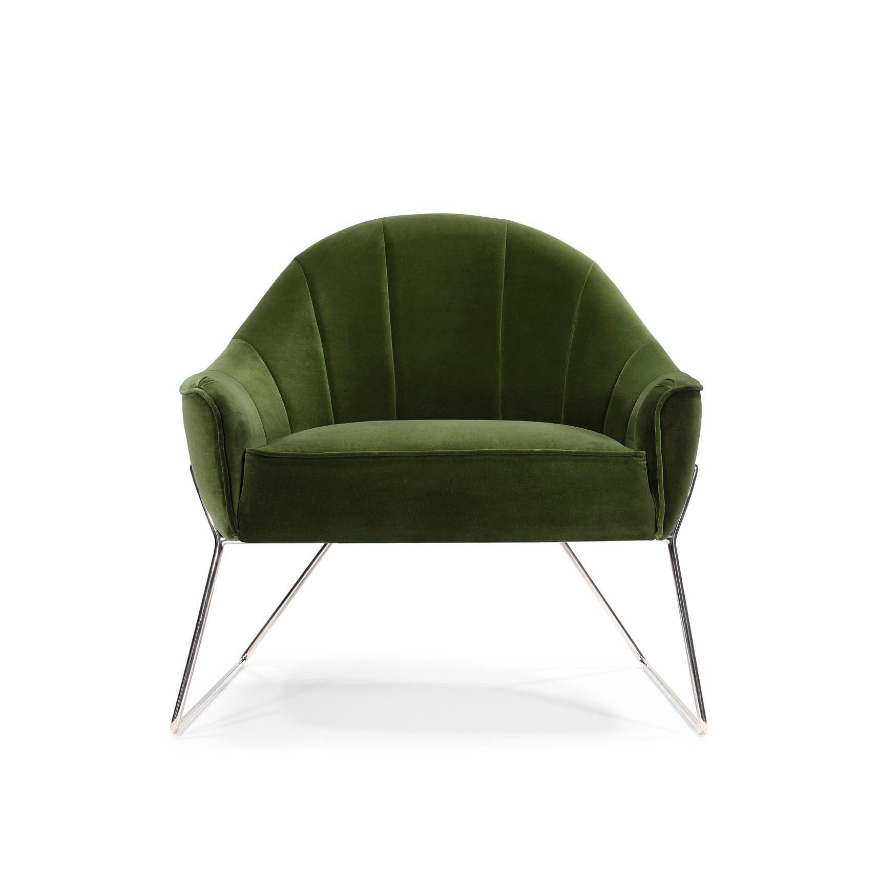 Moderne Fauteuil Circu tapissé de velours vert par Bow and Arrow en vente