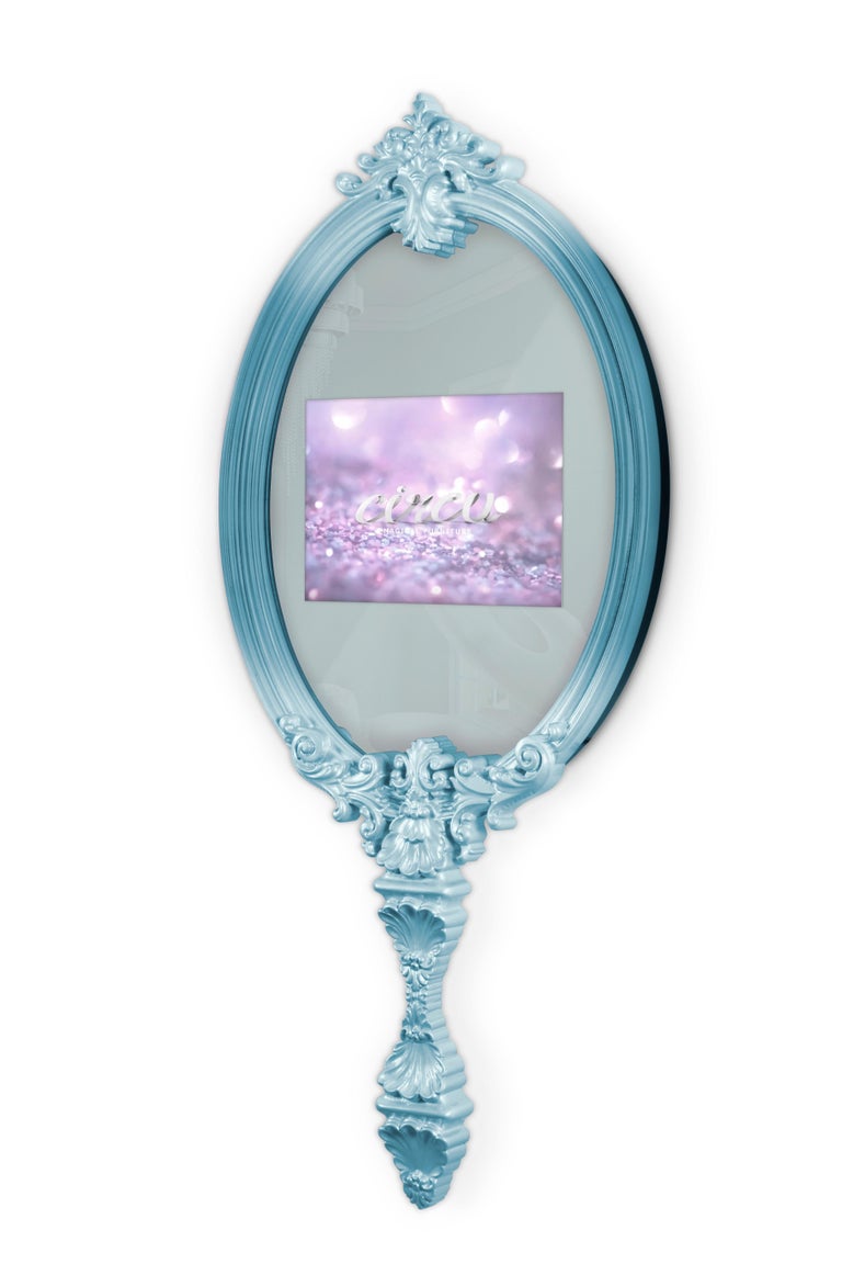 Magical Mirror In Blue With Wood Frame And Glass Tv
