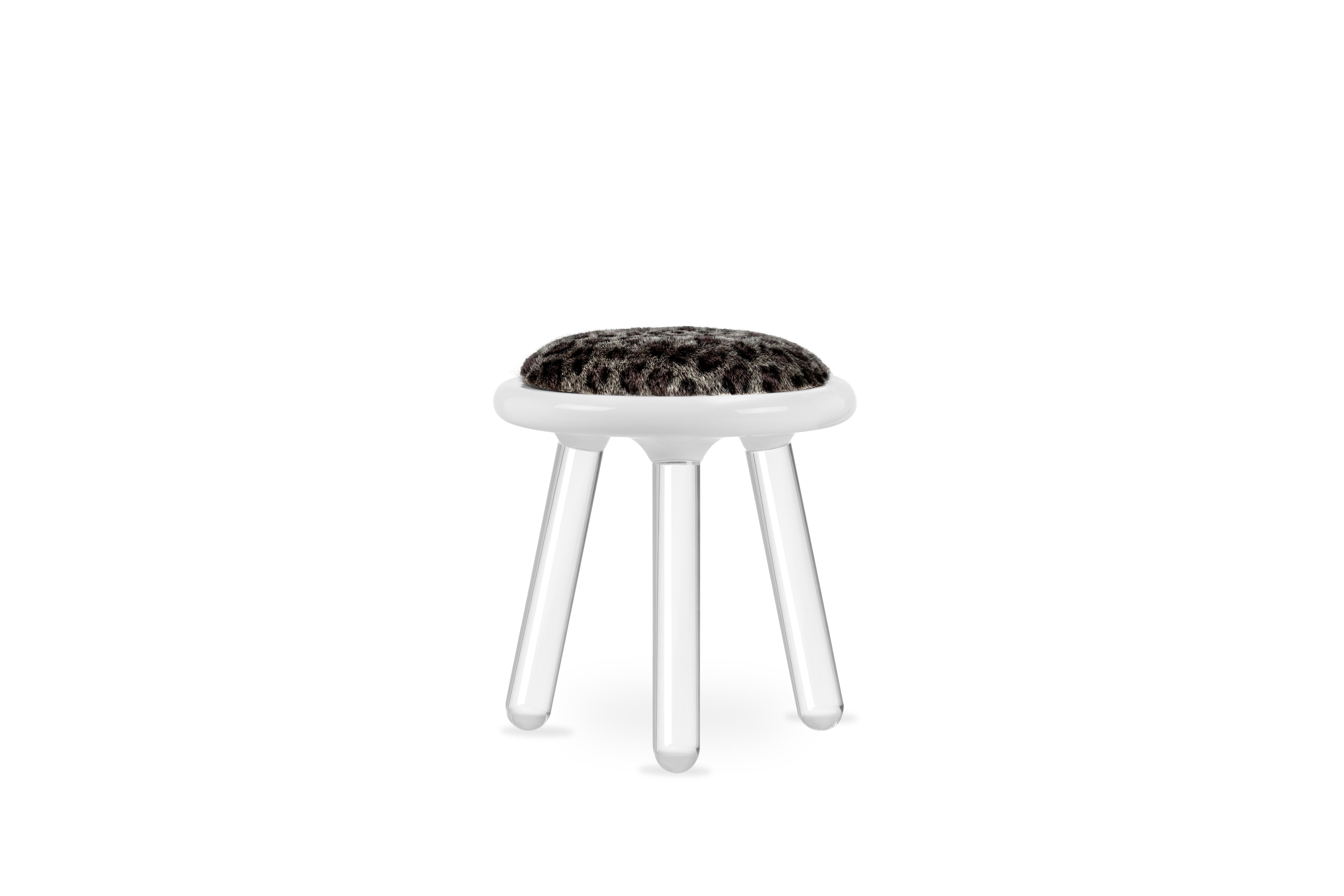 Portuguese Illusion Leopard Kids Stool in Clear Acrylic Legs by Circu Magical Furniture For Sale