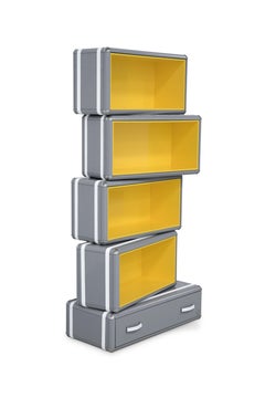 Sky Bookcase in Dark Gray Wood with Yellow Interior