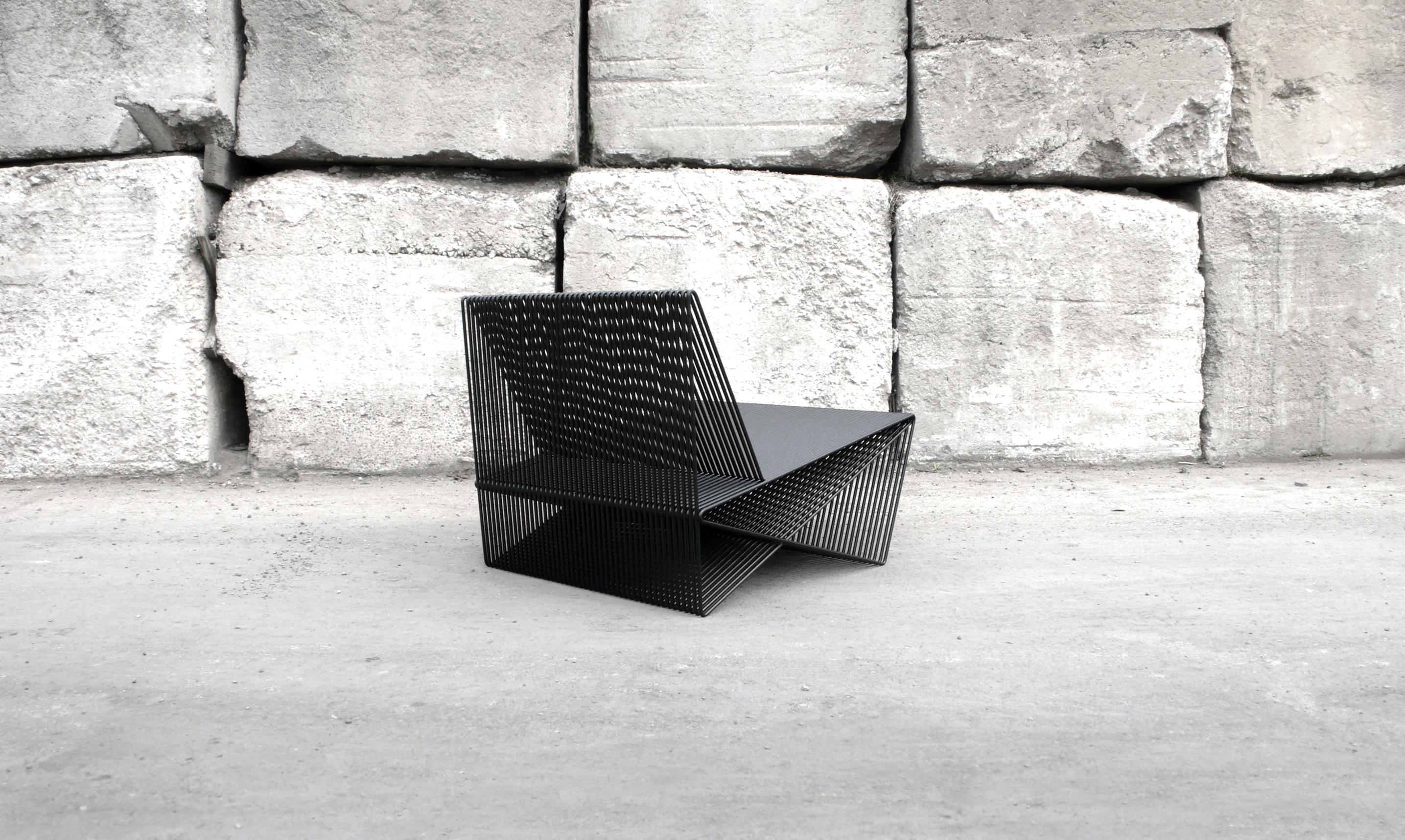 Minimalist CIRCUIT - Contemporary Minimal Geometric Steel Rod Lounge Chair by TJOKEEFE For Sale