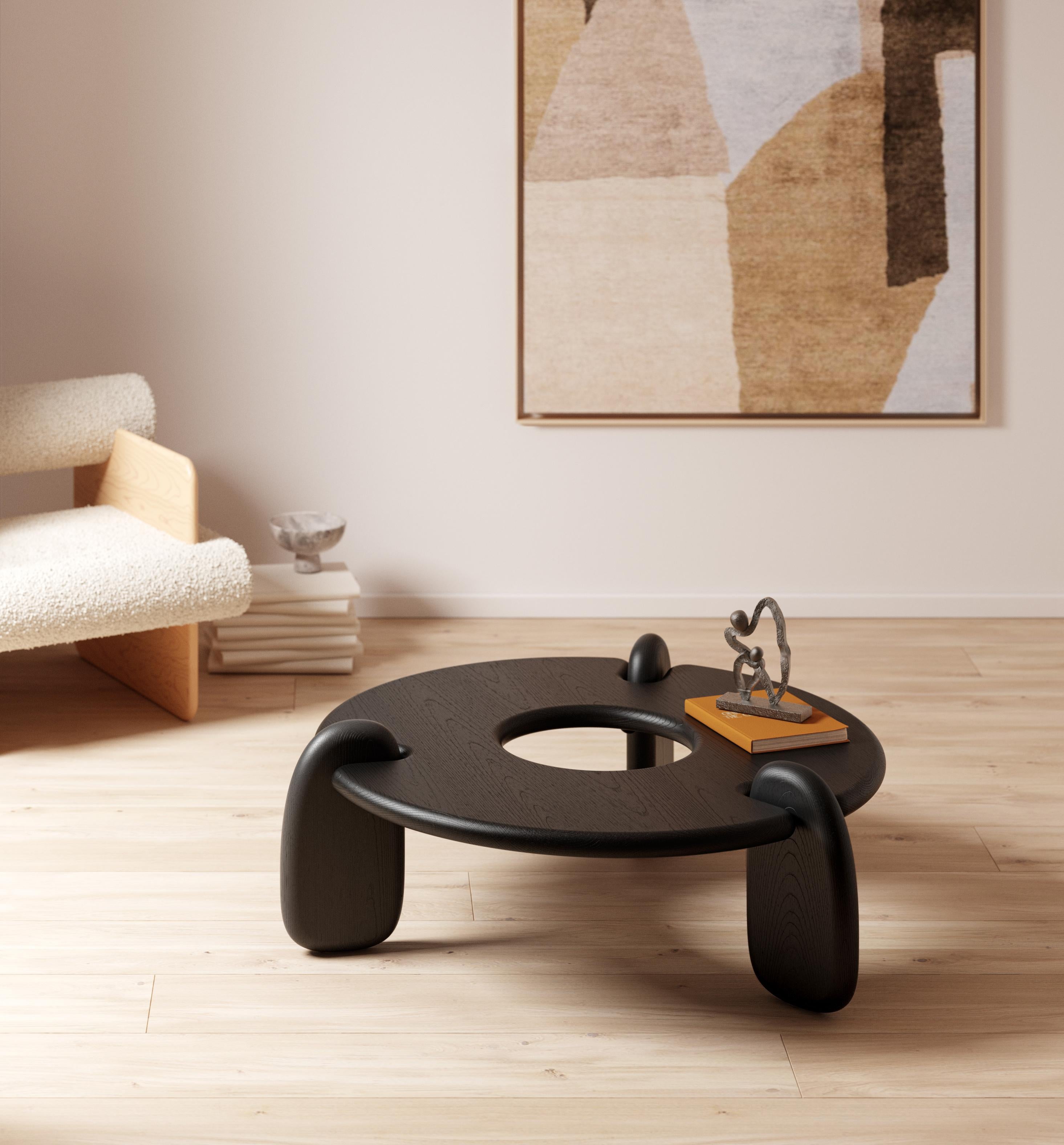 Modern Circular Three-Legged Ebonized Ash Avebury Coffee Table by Objects & Ideas For Sale