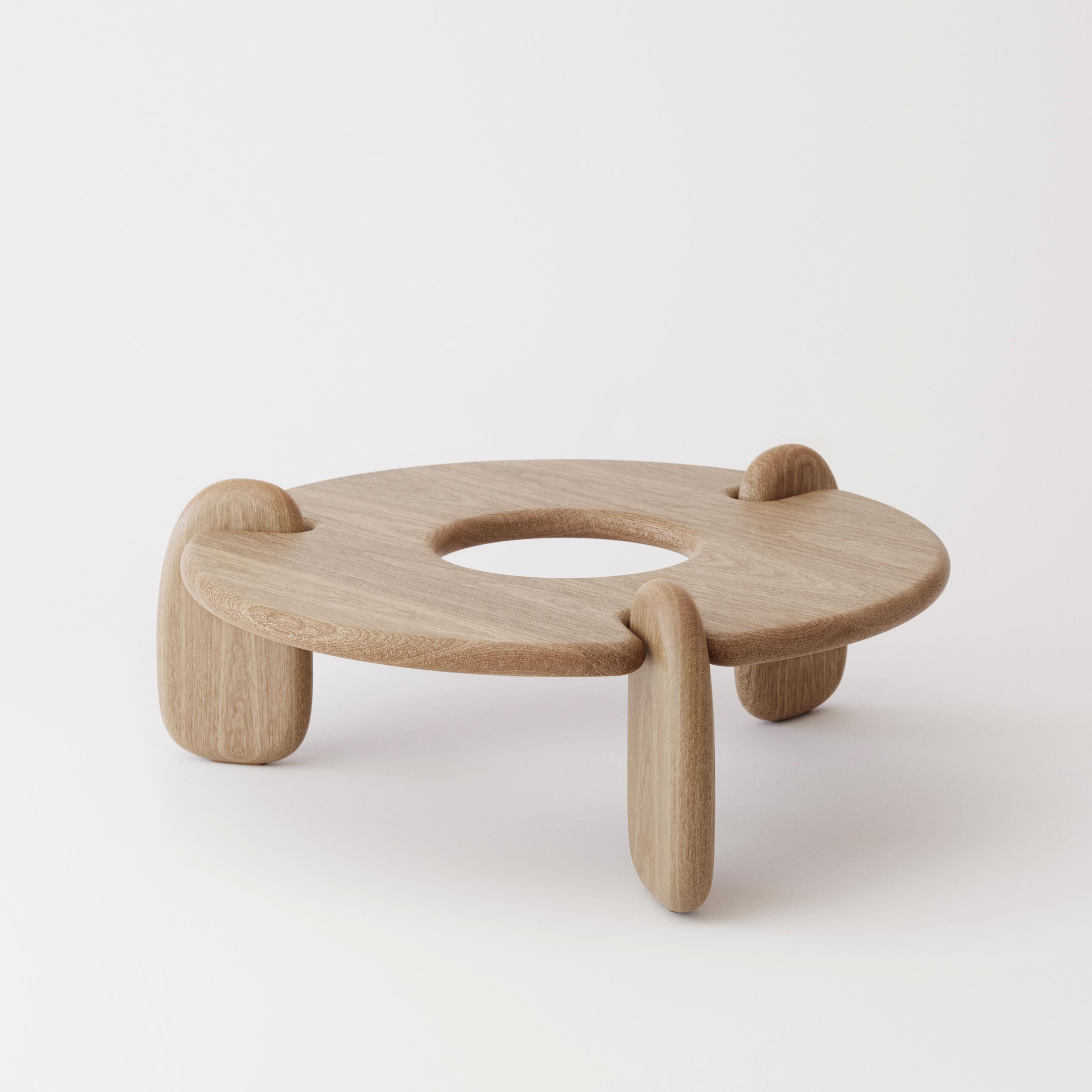 Modern Circular Three-Legged White Oak Avebury Coffee Table by Objects & Ideas For Sale