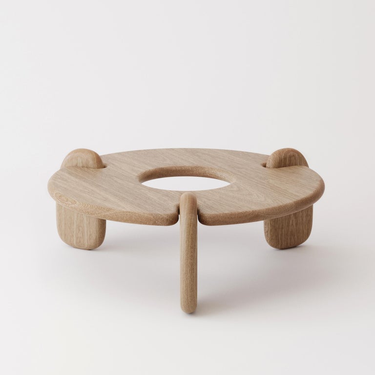 Circular ThreeLegged White Oak Avebury Coffee Table by Objects and