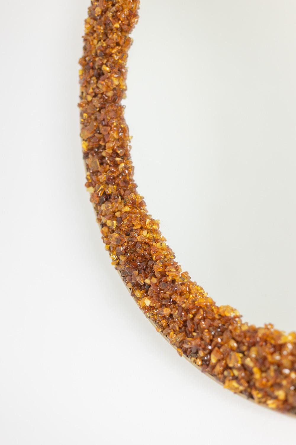 Precious Stone Circular, backlit mirror in amber. Contemporary artist work. For Sale