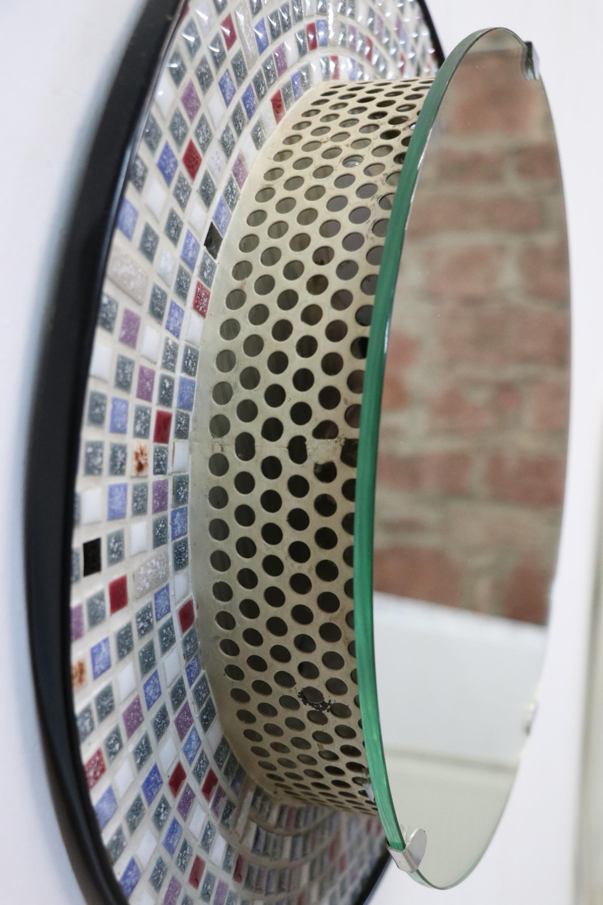 Crystal Circular Mosaic Backlit Mirror Glass and Perforated Metal, Germany 1950s For Sale