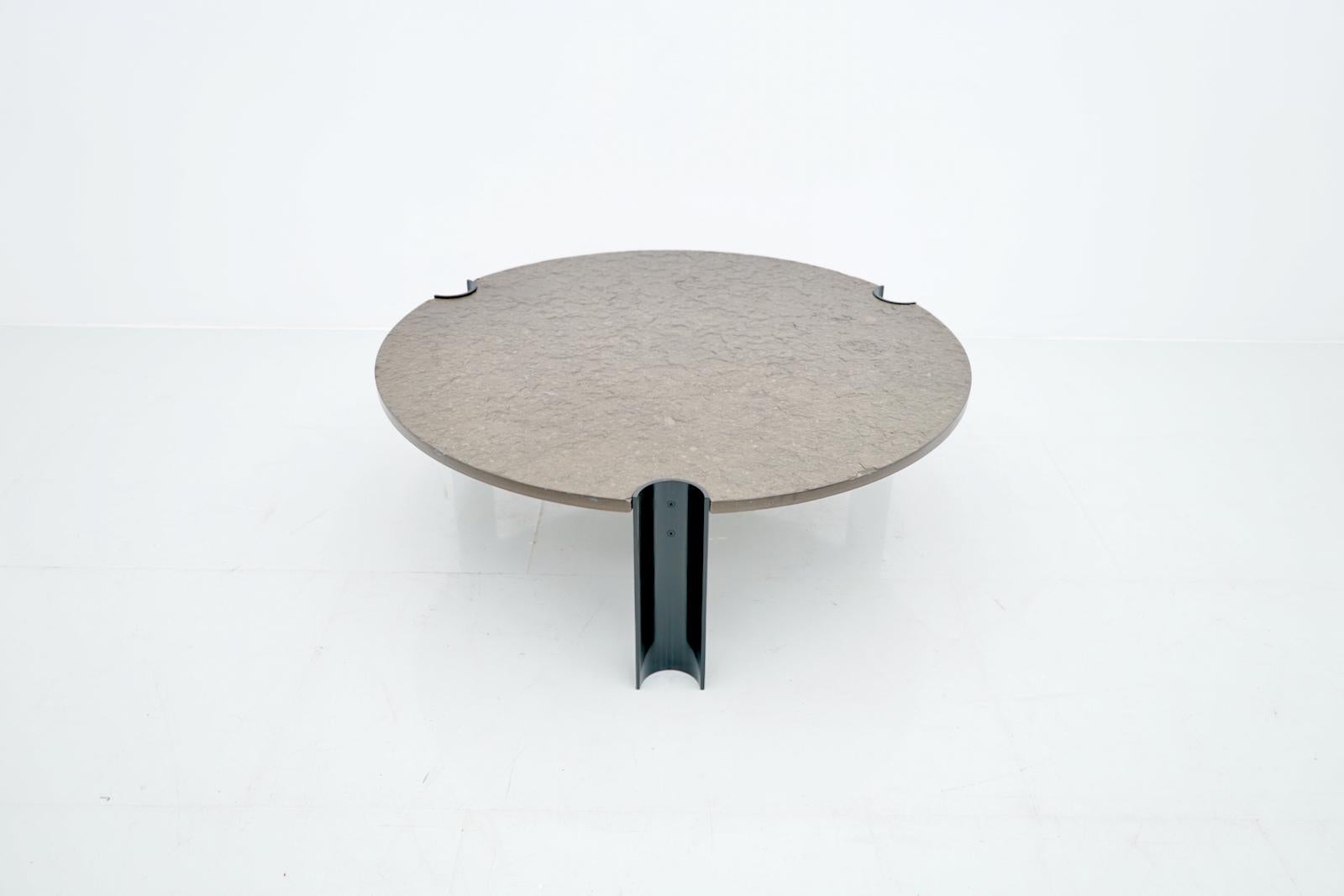 European Circular Black & Grey Slate Stone Coffee Table, 1970s For Sale