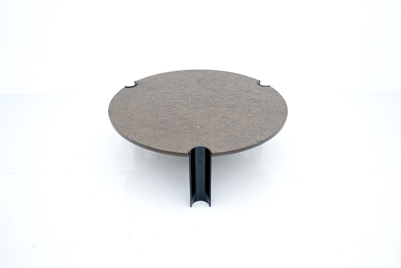 Mid-Century Modern Circular Black & Grey Slate Stone Coffee Table, 1970s For Sale