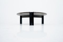 Circular Black & Grey Slate Stone Coffee Table, 1970s