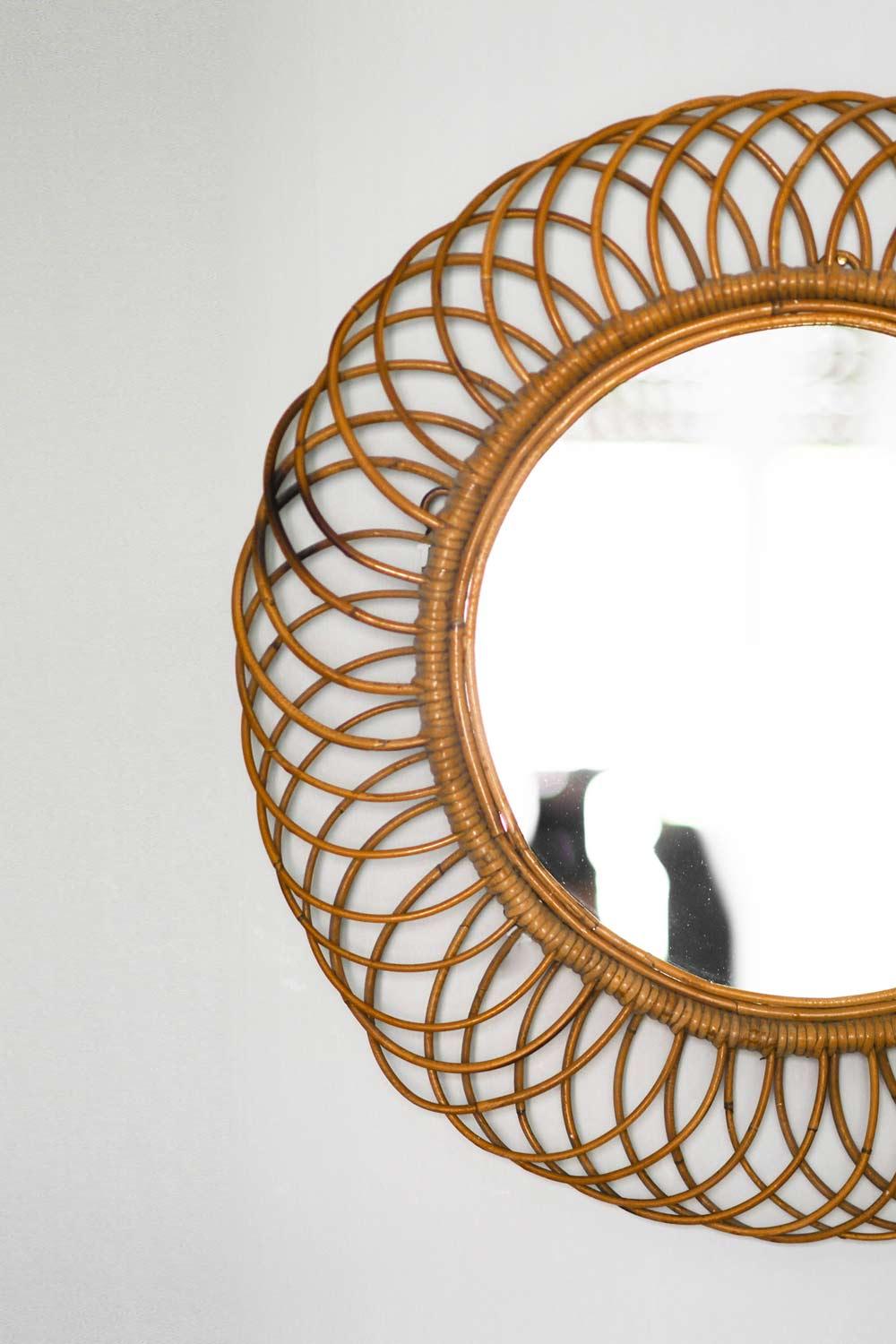 Circular Bamboo and Wicker Wall Mirror by Franco Albini, 1950s In Good Condition In Roma, RM