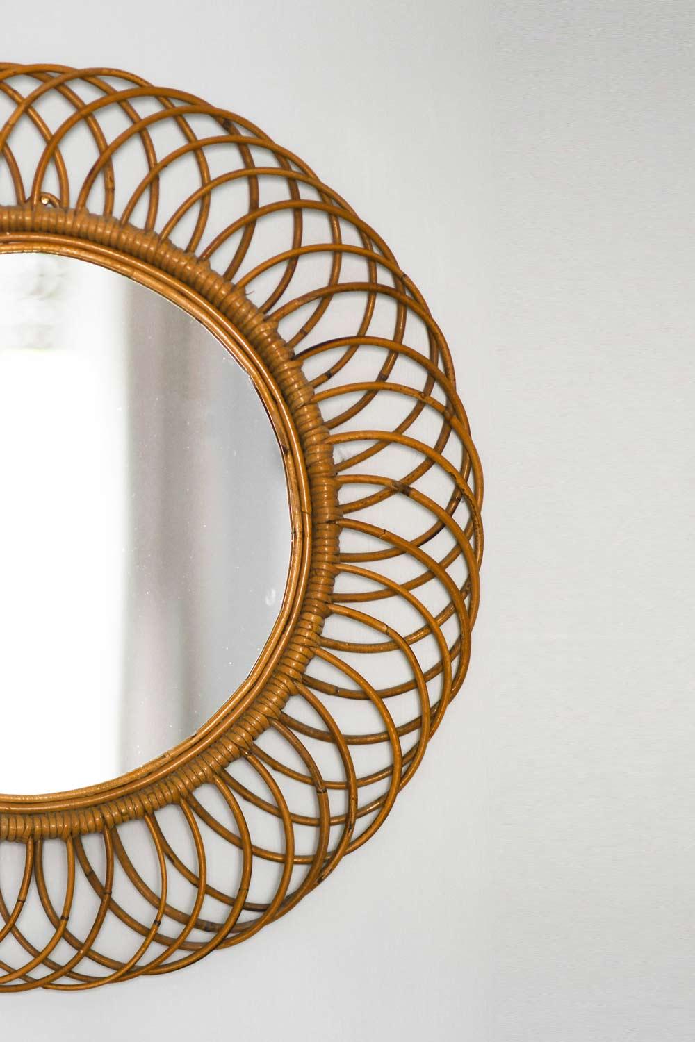 Mid-20th Century Circular Bamboo and Wicker Wall Mirror by Franco Albini, 1950s