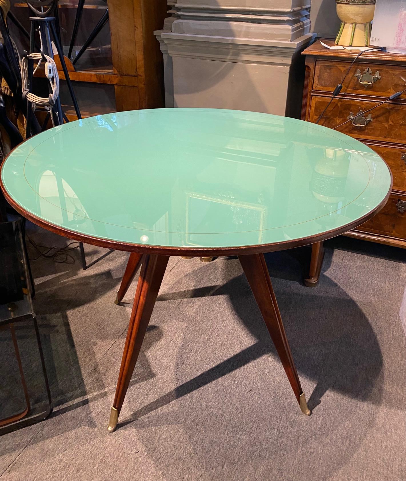 Mid-Century Modern Circular Beechwood  and Eglomise  Glass  Center  Dining Table by Ico Parisi