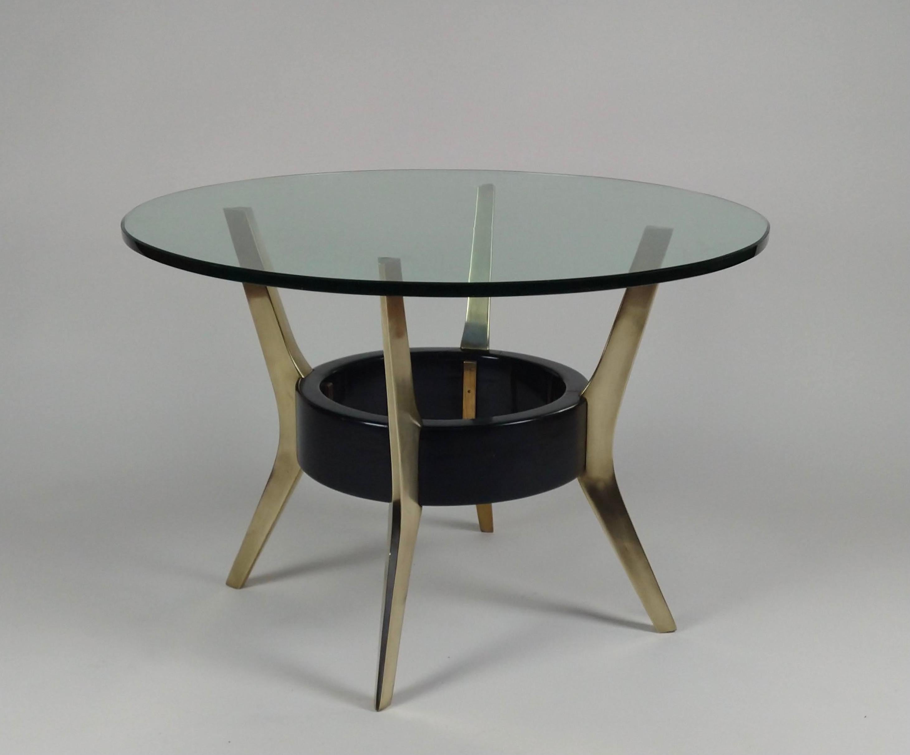 Circular Bevelled Glass Coffee Table with Solid Brass Supports, Italy, C.1955 In Good Condition In London, GB