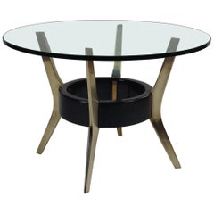 Circular Bevelled Glass Coffee Table with Solid Brass Supports, Italy, C.1955