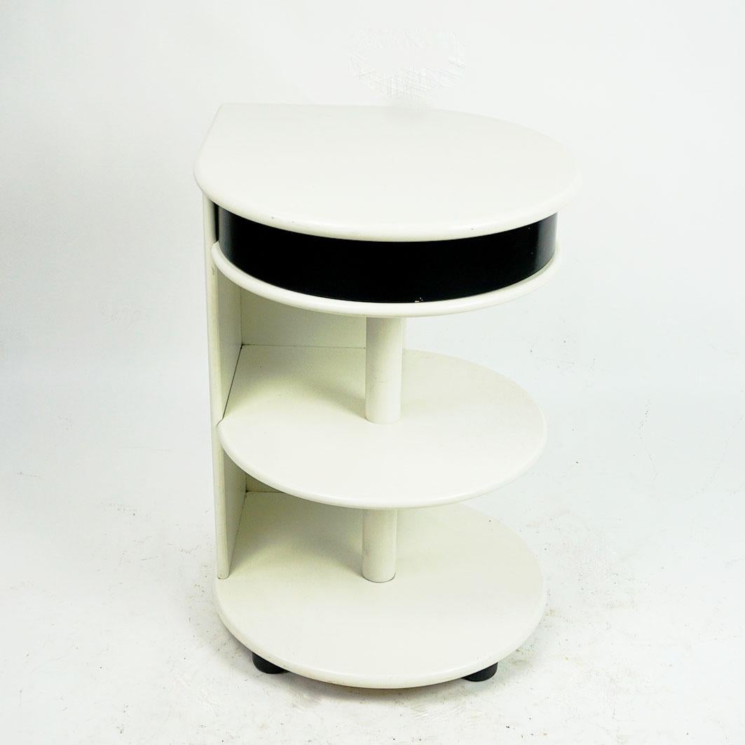 Post-Modern Circular Black and White Italian Postmodern Side Table or Nightstand For Sale