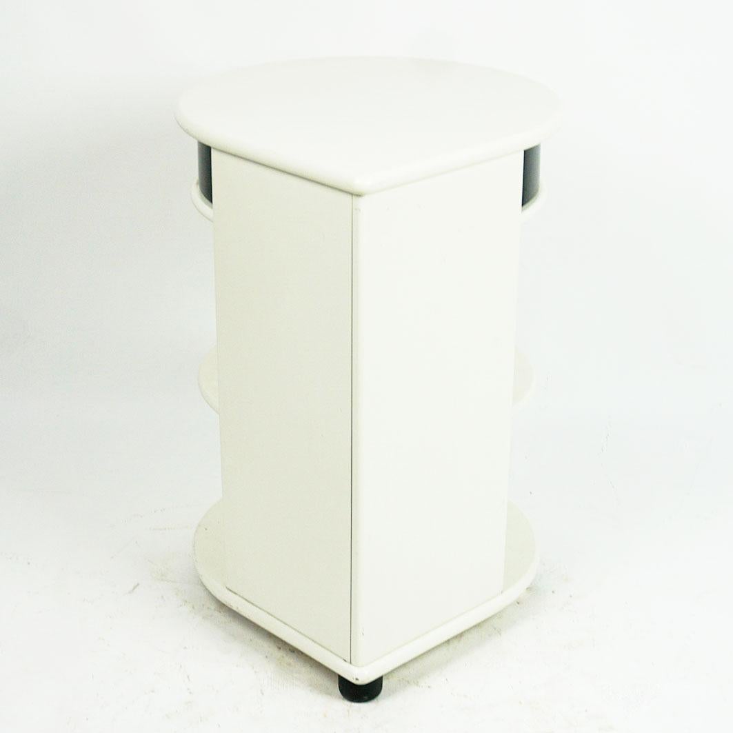 Wood Circular Black and White Italian Postmodern Side Table or Nightstand For Sale