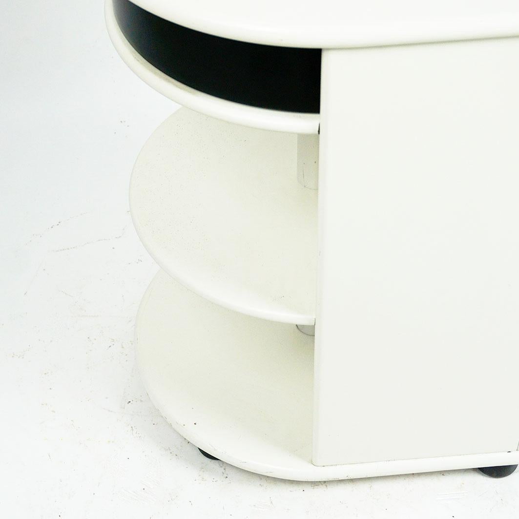 Circular Black and White Italian Postmodern Side Table or Nightstand For Sale 1
