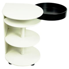 Vintage Circular Black and White Italian Postmodern Side Table or Nightstand