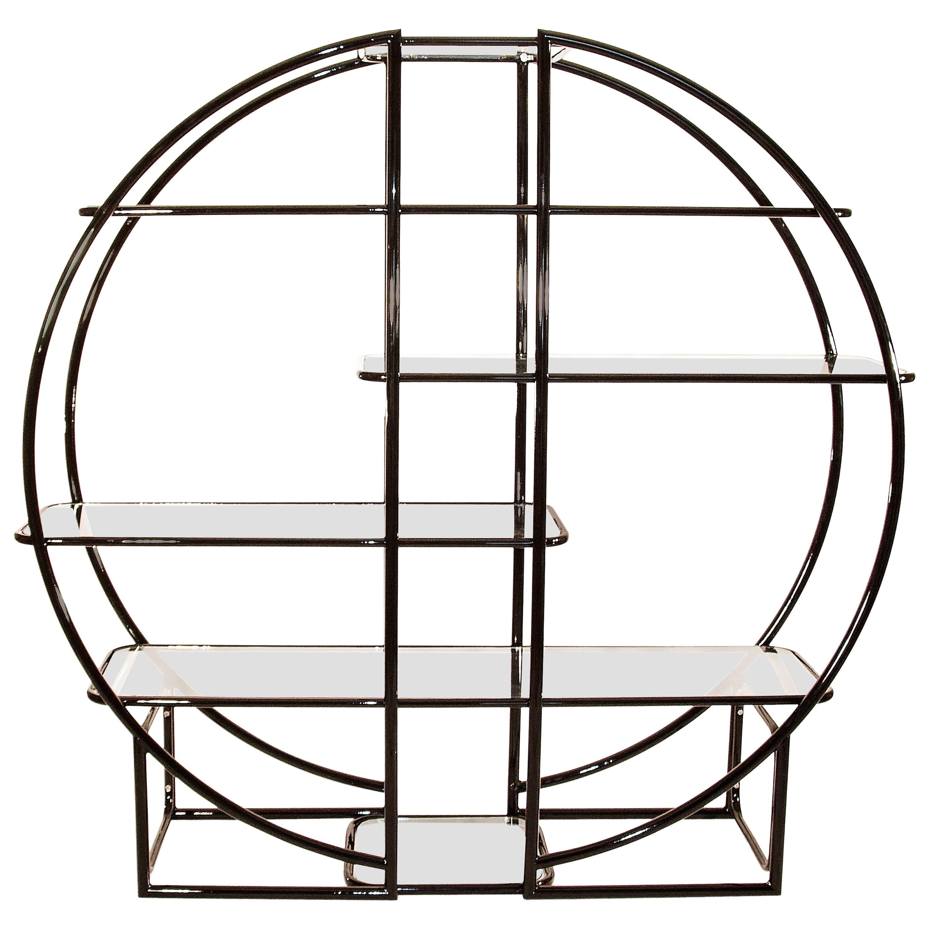 Circular Black Étagère with Glass Display Shelves