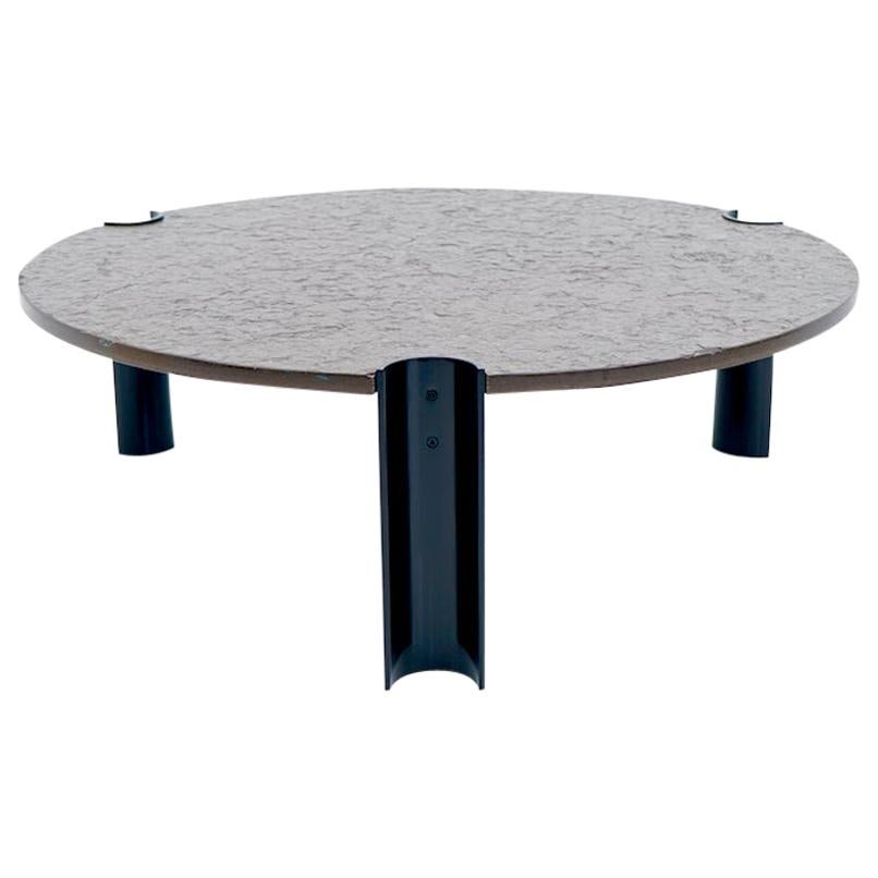 Circular Black & Grey Slate Stone Coffee Table, 1970s