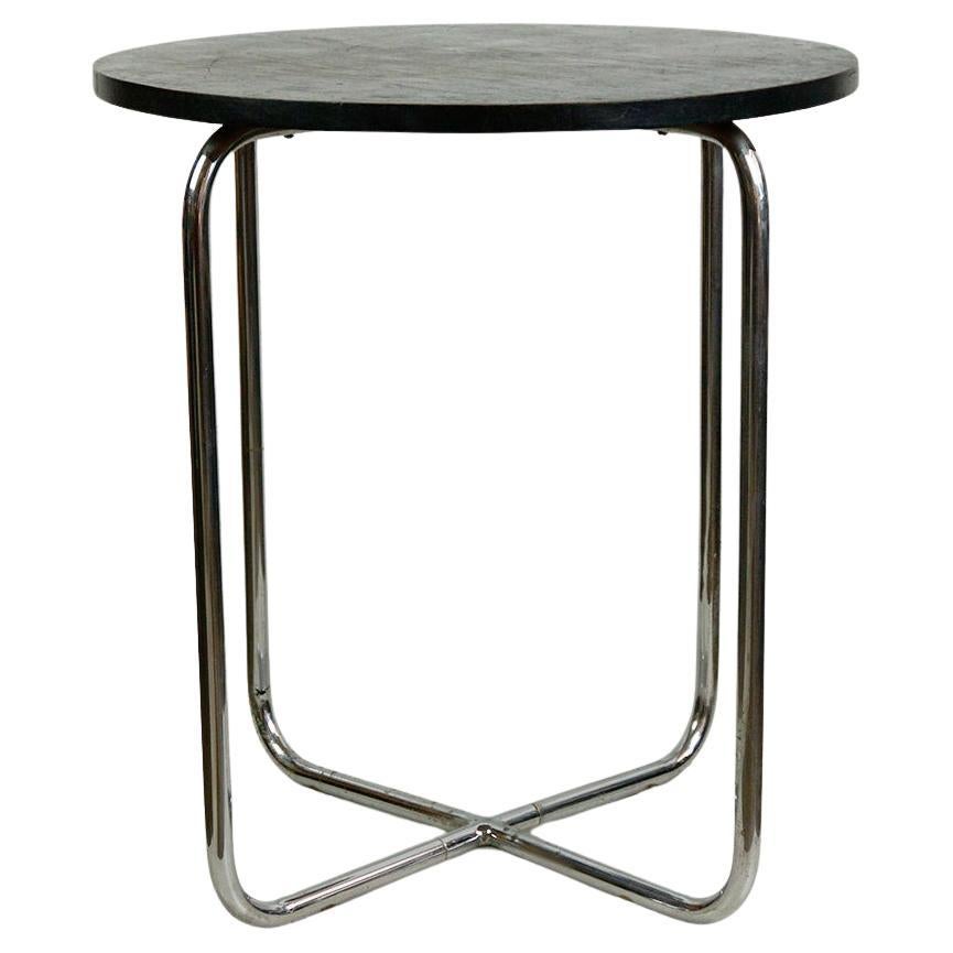 Rundtisch aus schwarzer Eiche und Stahlrohr Bauhaus Couchtisch