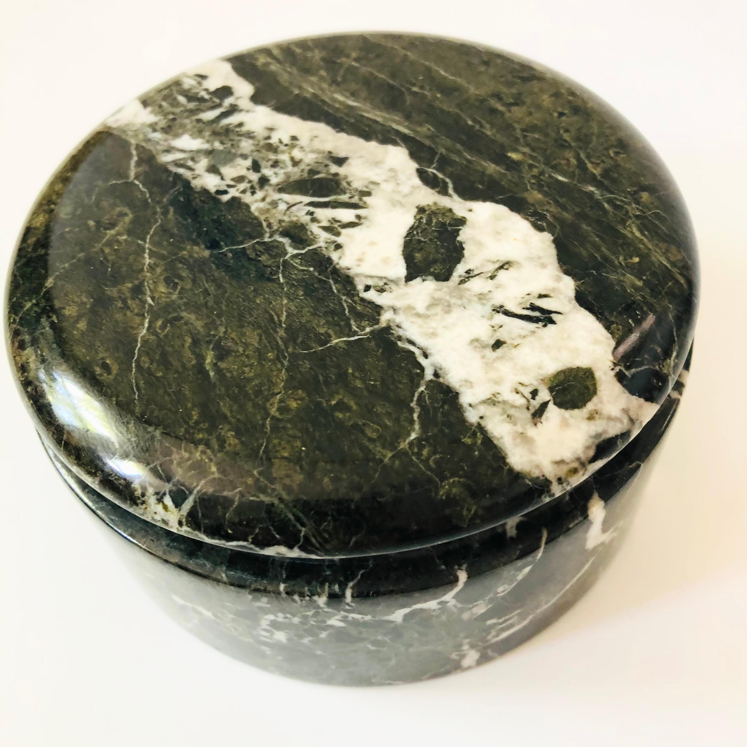 Circular Black Stone Box In Good Condition For Sale In Vallejo, CA