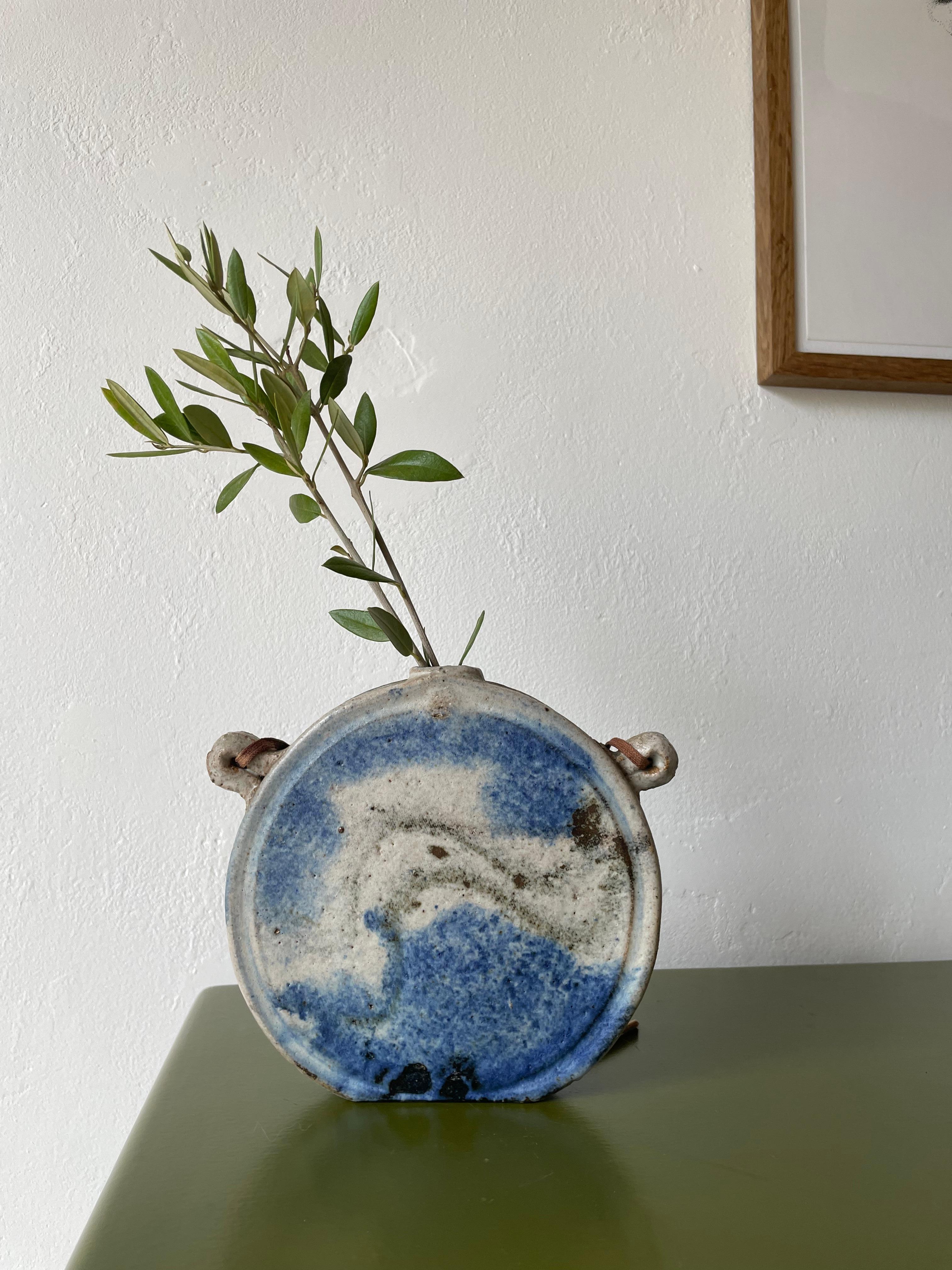Circular Blue Organic Decor Ceramic Wall Vase, 1980s For Sale 2