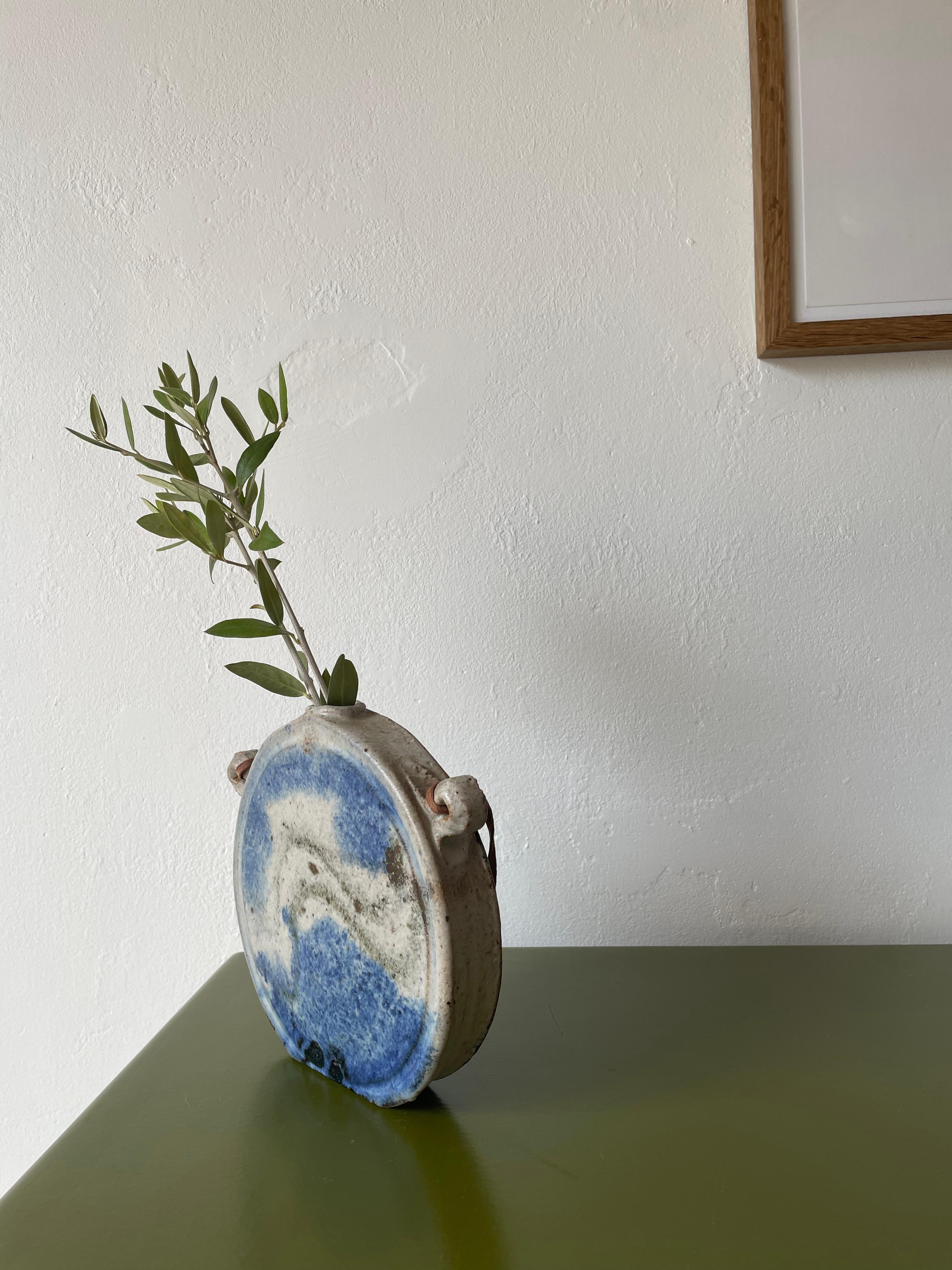 Circular Blue Organic Decor Ceramic Wall Vase, 1980s For Sale 3