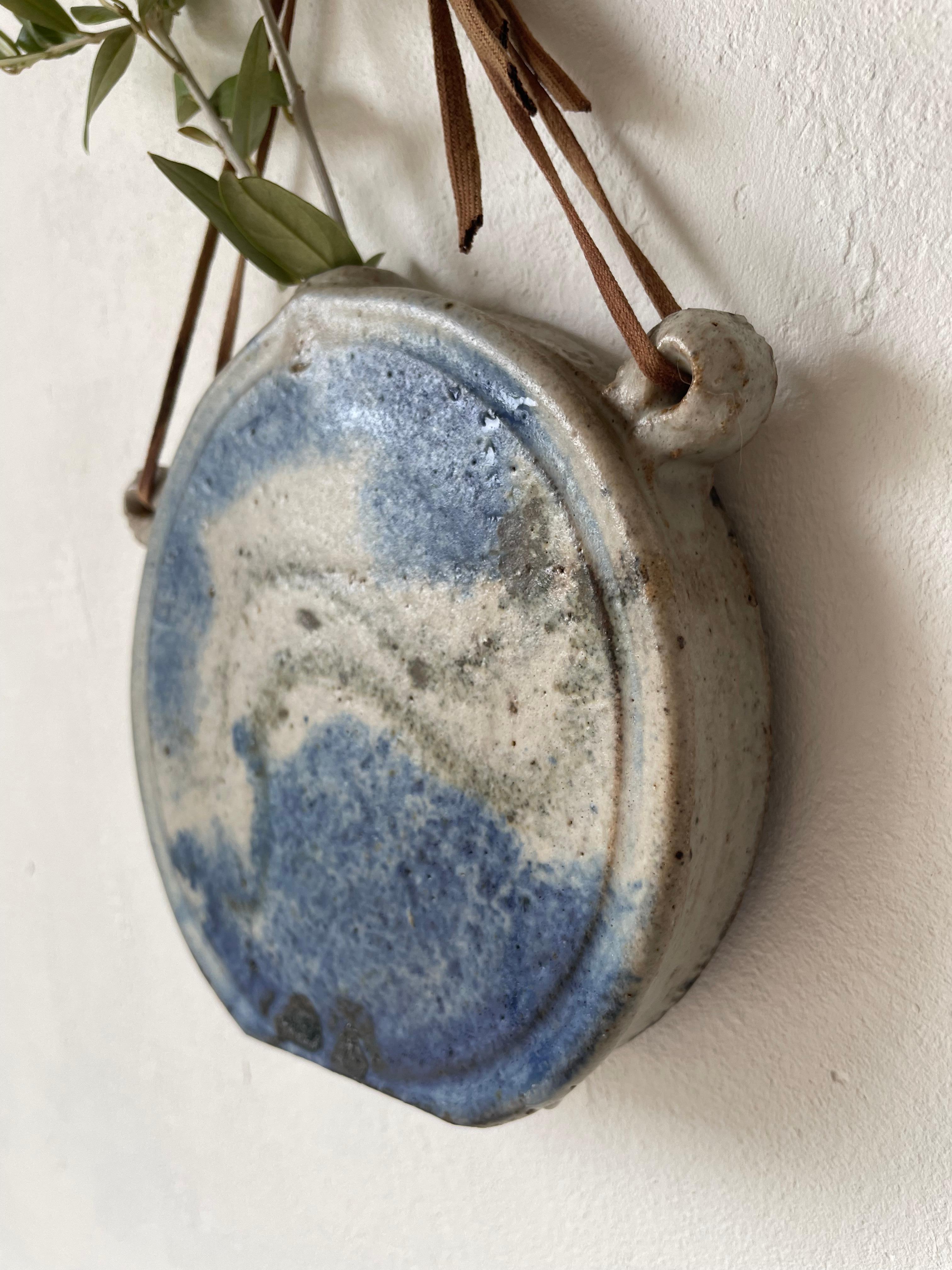 Circular Blue Organic Decor Ceramic Wall Vase, 1980s In Good Condition For Sale In Copenhagen, DK