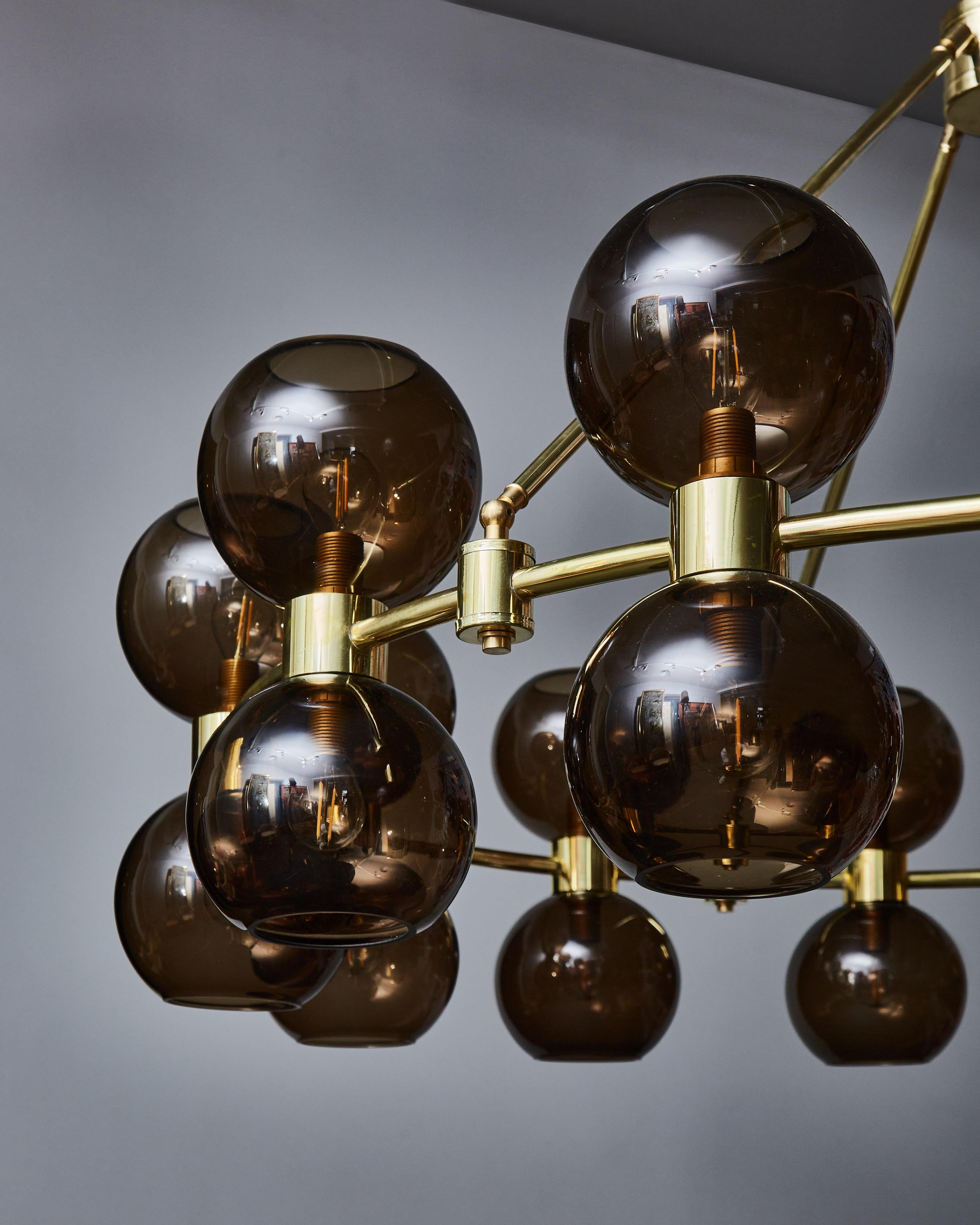 Circular Brass Chandelier with Glass Globes For Sale 1