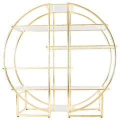Circular Brass Etagere with Glass Display Shelves