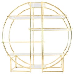 Circular Brass Etagere with Glass Display Shelves
