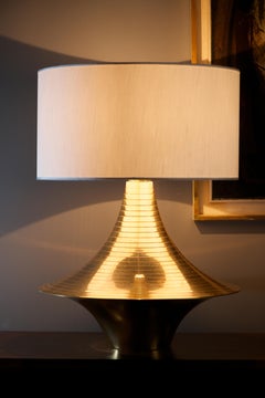 Circular Brass Table Lamp, Italian Manufacturer, Early 1970s