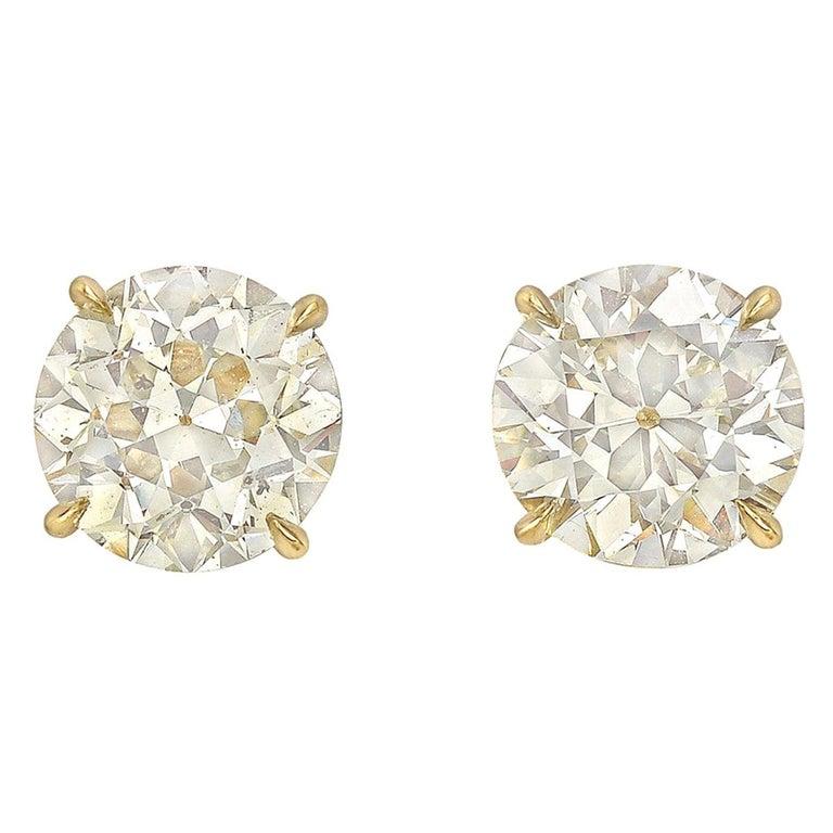 Circular Brilliant Diamond Stud Earrings '4.14 Carat' In Excellent Condition In Greenwich, CT