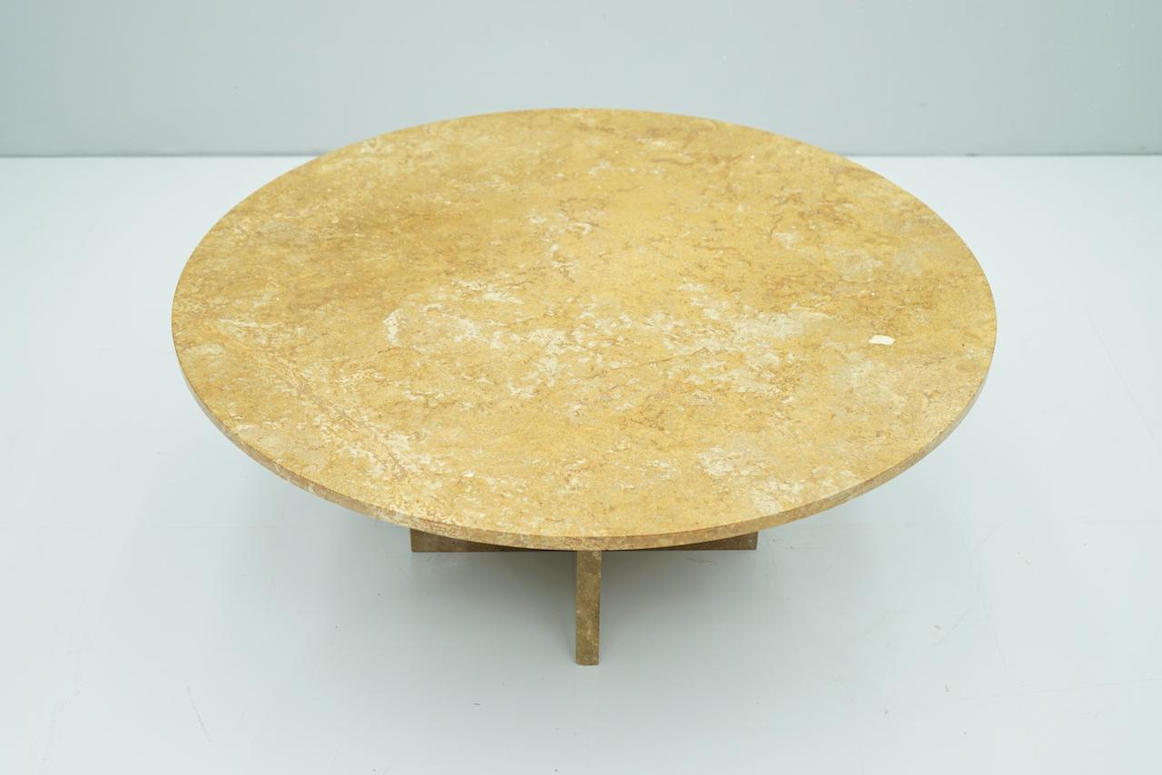 Mid-Century Modern Circular Brown Marble Coffee Table, 1970s For Sale