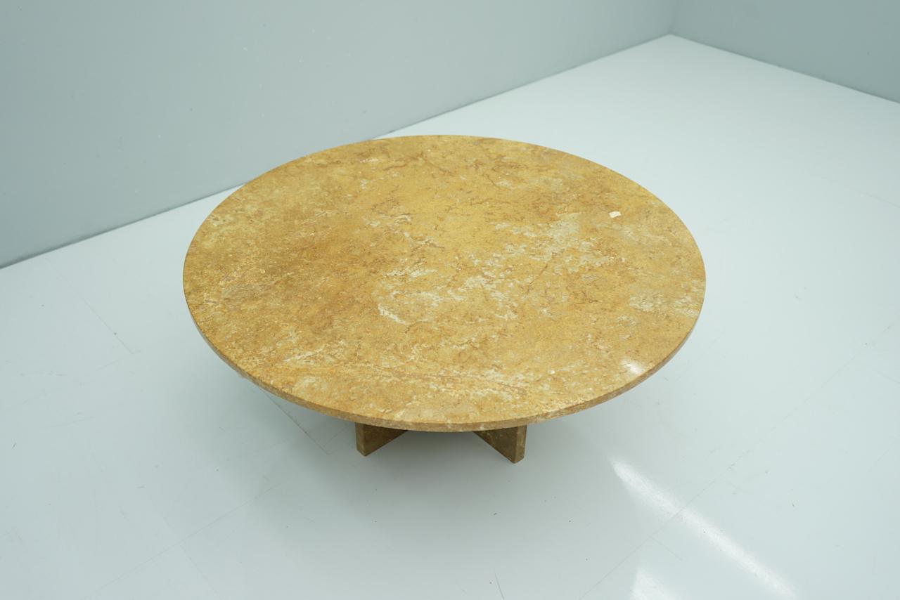 European Circular Brown Marble Coffee Table, 1970s For Sale