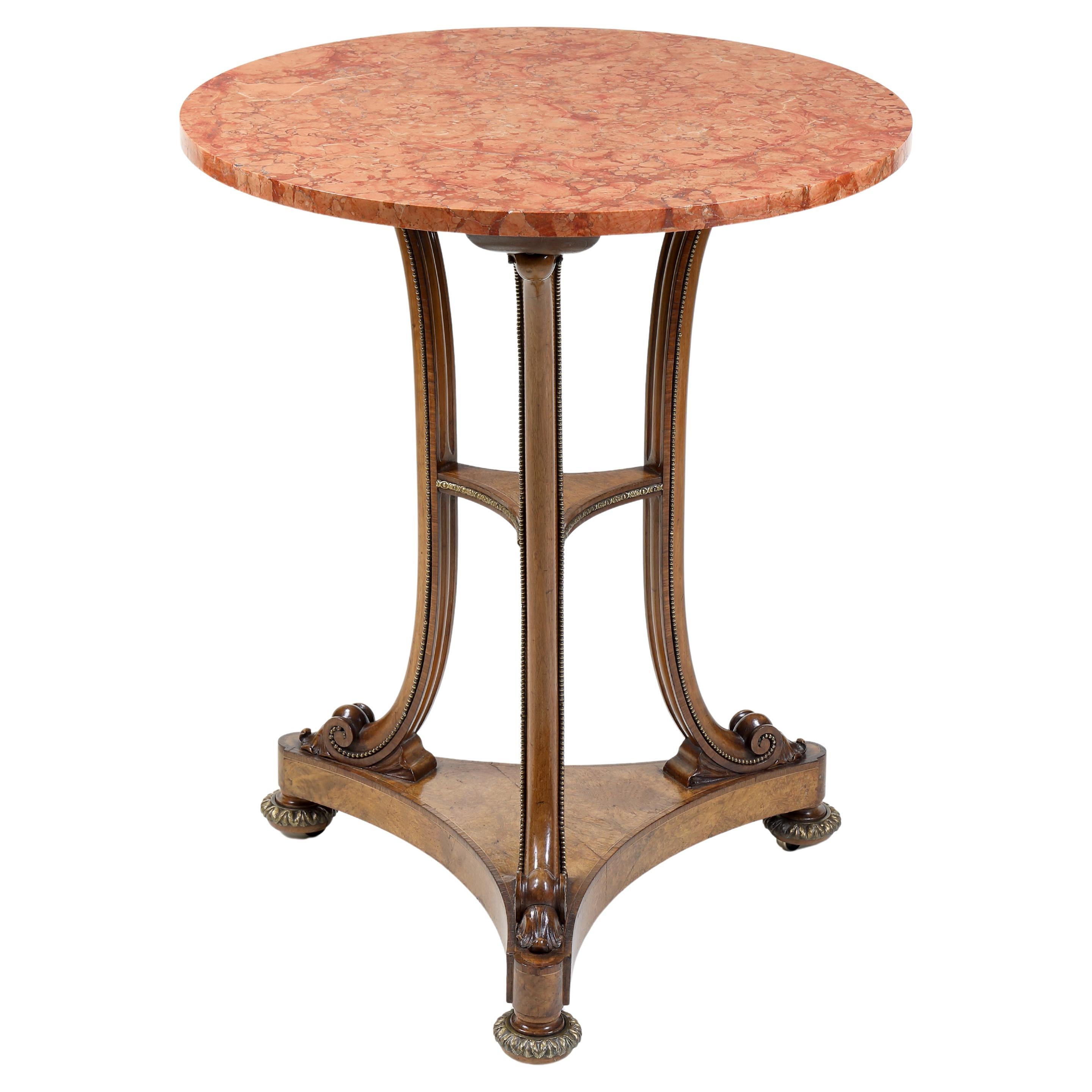 Circular Burr Walnut Occasional Table with Marble Top For Sale