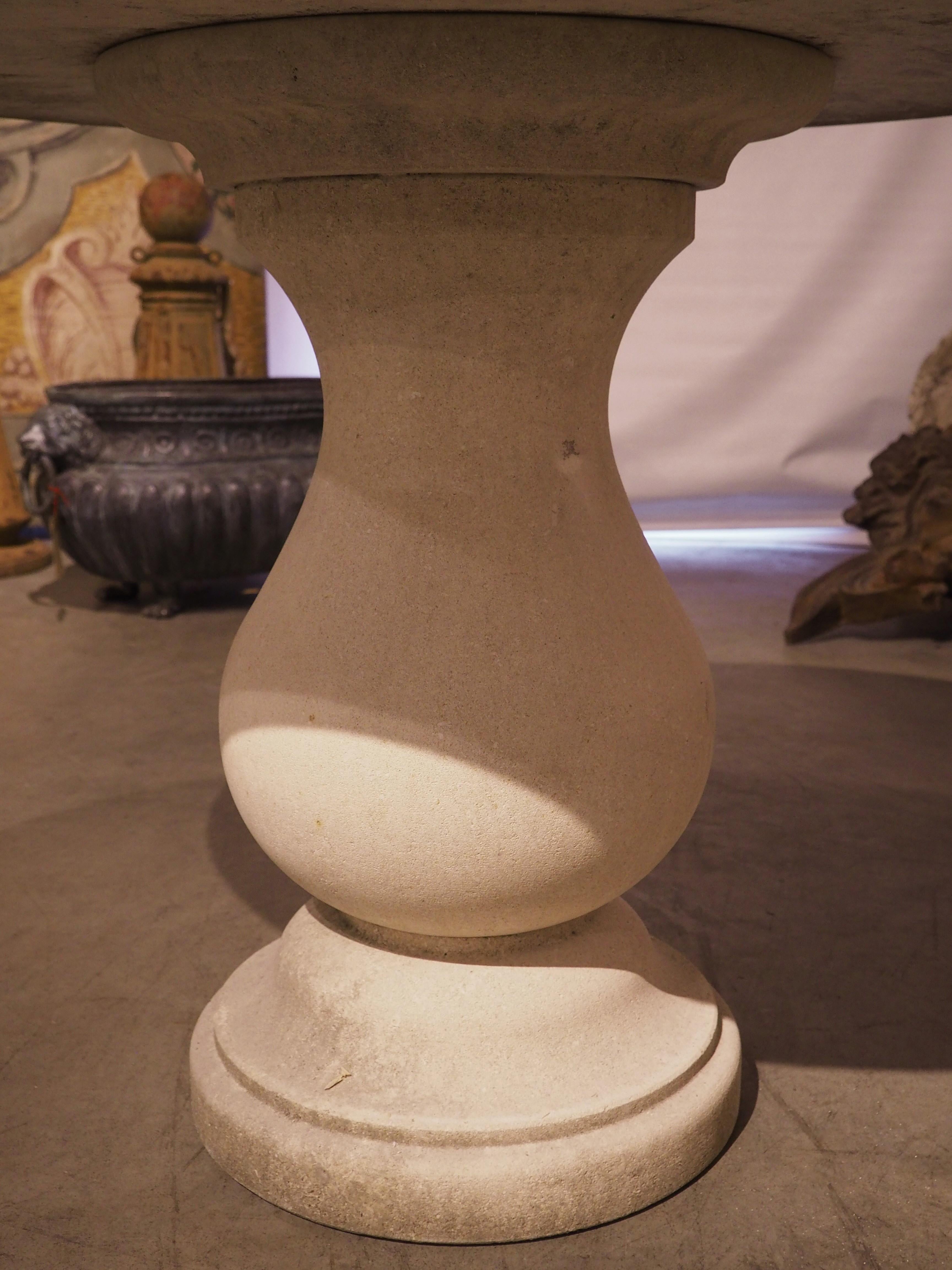 Hand-Carved Circular Carved Limestone Table with Baluster Form Base from Italy