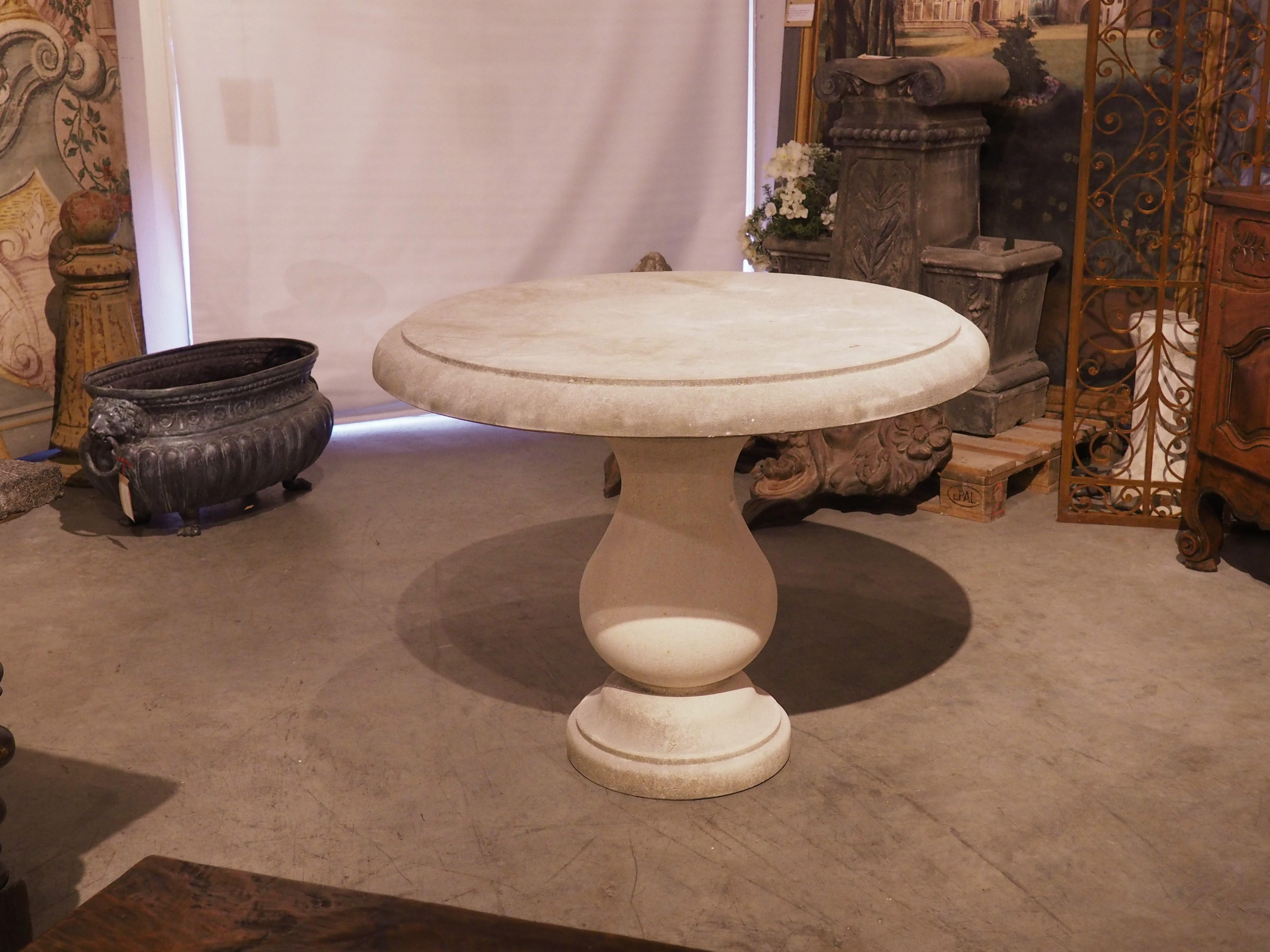 Circular Carved Limestone Table with Baluster Form Base from Italy 1