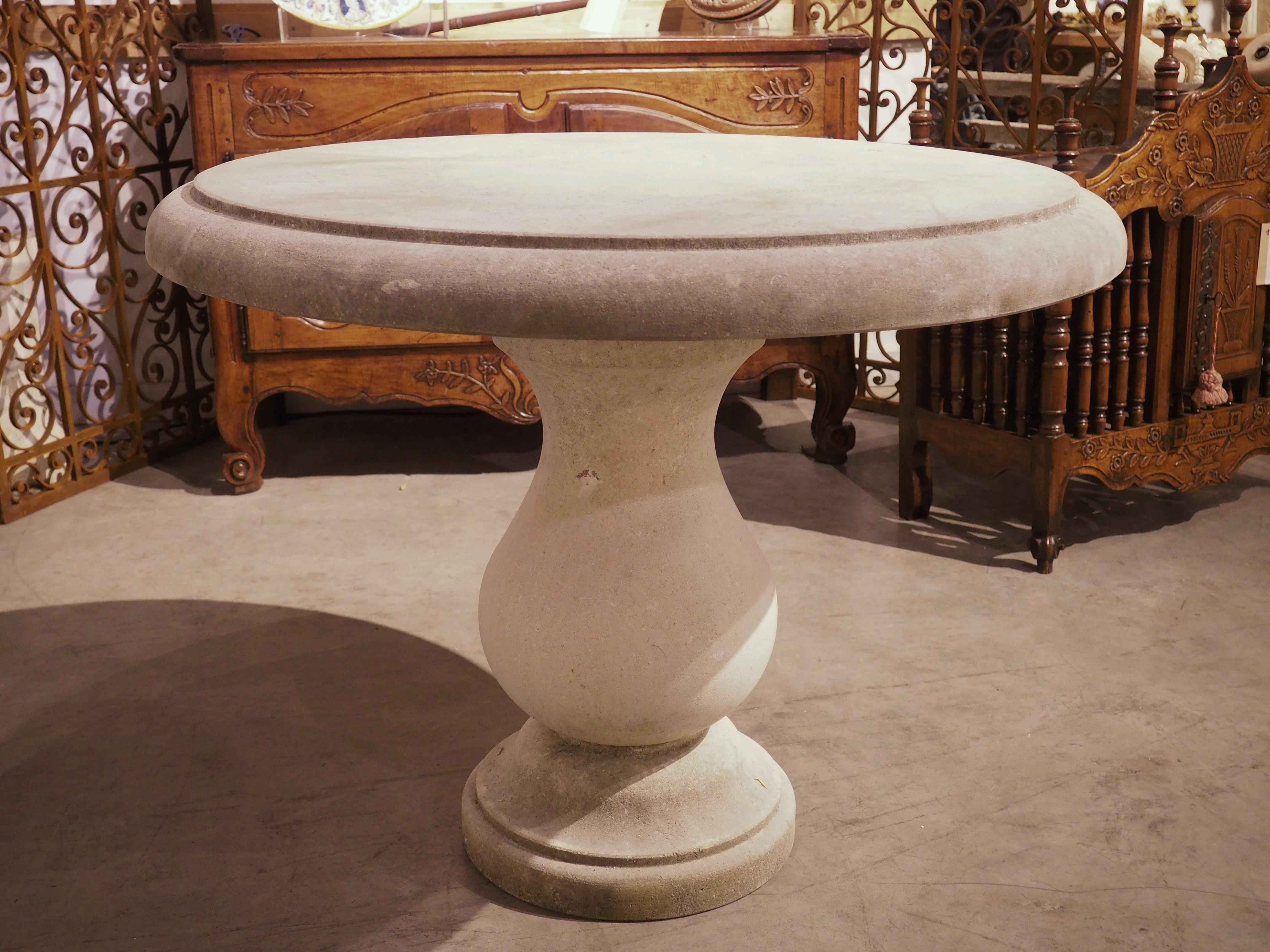 Circular Carved Limestone Table with Baluster Form Base from Italy 2