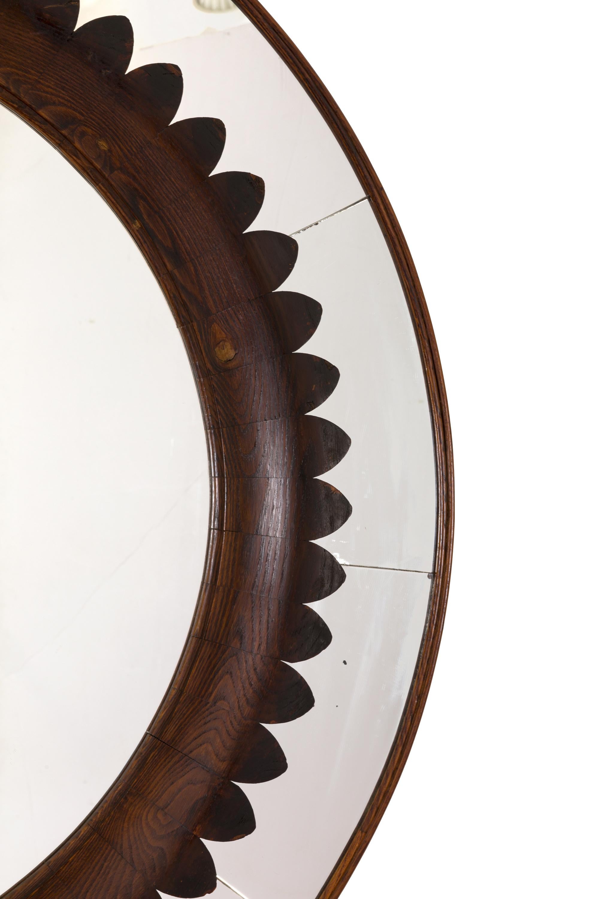 Italian Circular Carved Walnut Wall Mirror by Fratelli Marelli for Framar, Italy 1950s