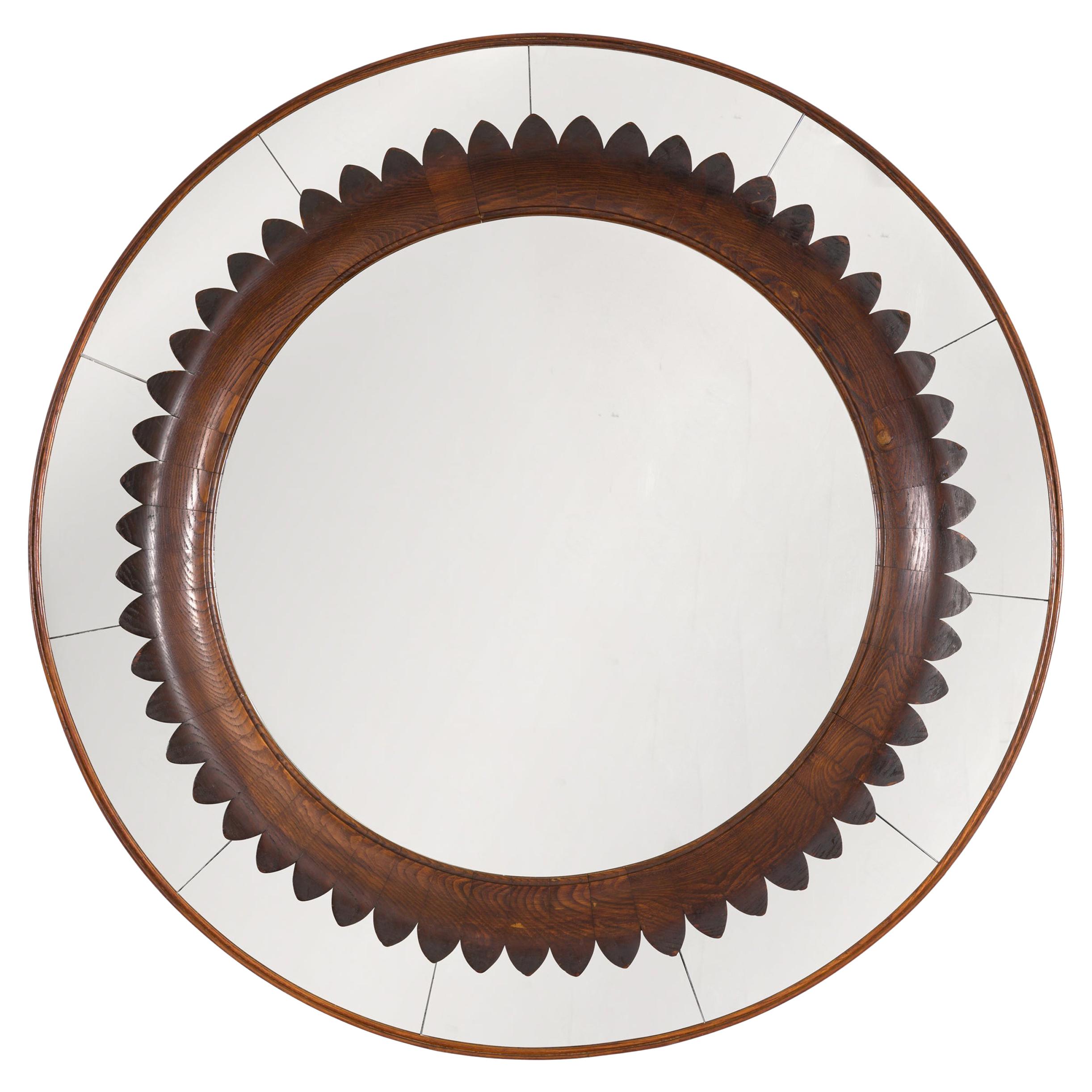 Circular Carved Walnut Wall Mirror by Fratelli Marelli for Framar, Italy 1950s