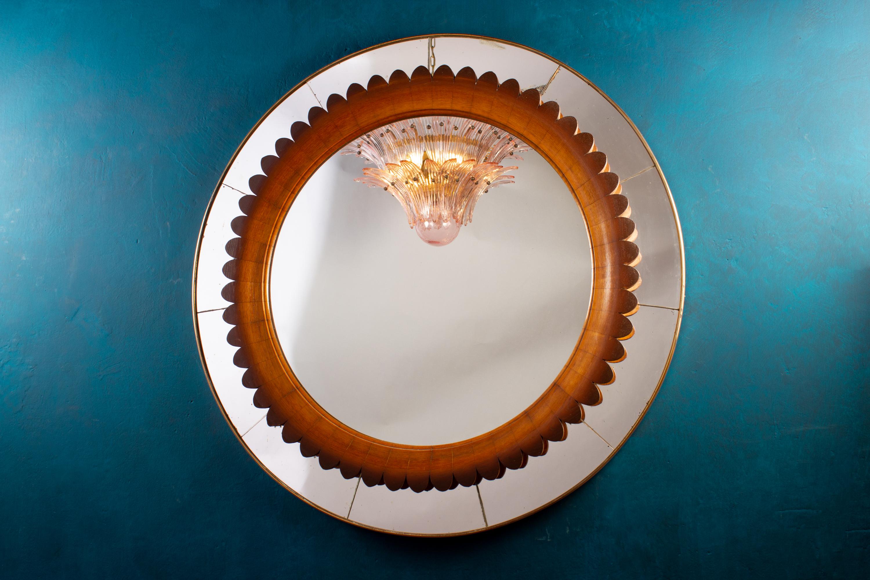 Circular Carved Walnut Wall Mirror by Fratelli Marelli, Italy, 1950' 3