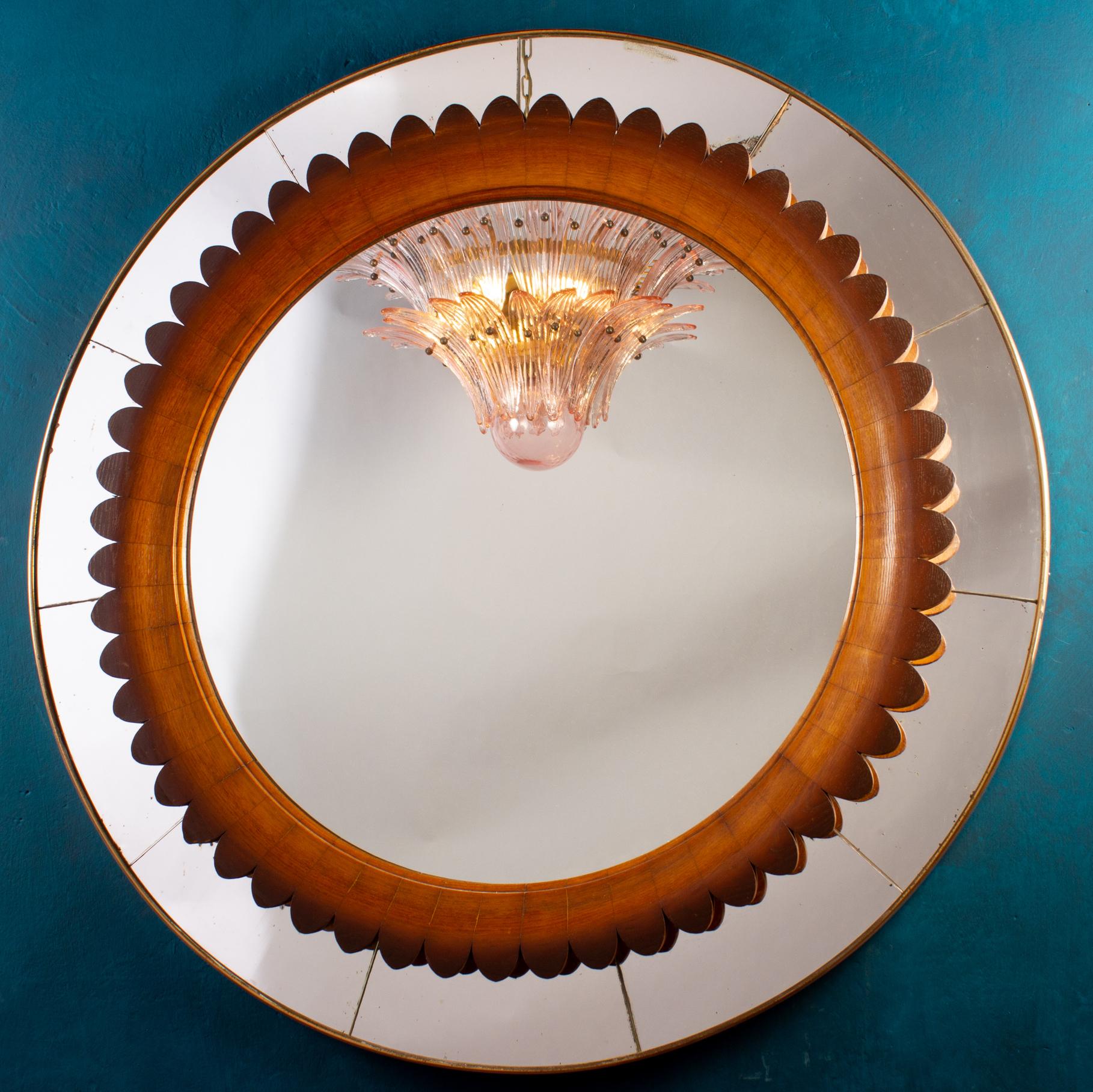 Circular Carved Walnut Wall Mirror by Fratelli Marelli, Italy, 1950' 2