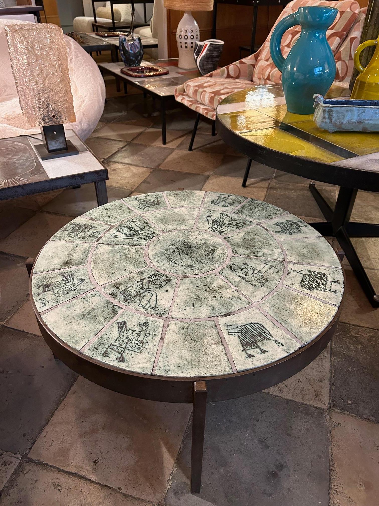 French Circular ceramic coffee table by Jacques Blin, France, 1960's For Sale