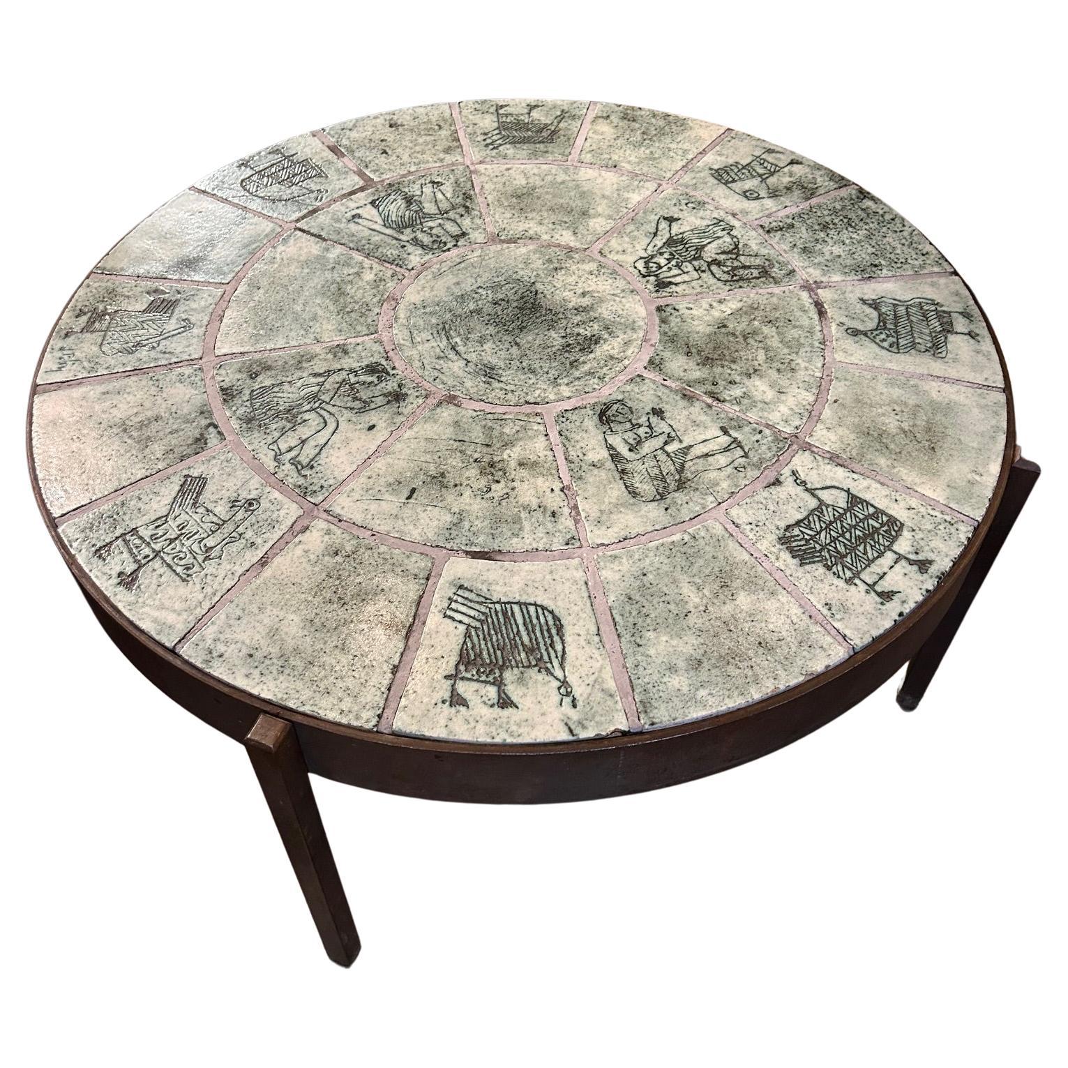 Circular ceramic coffee table by Jacques Blin, France, 1960's For Sale