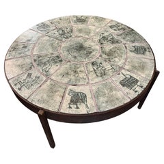 Vintage Circular ceramic coffee table by Jacques Blin, France, 1960's