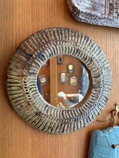 Circular ceramic mirror by Barbara Delfosse, La Borne, 1960's
