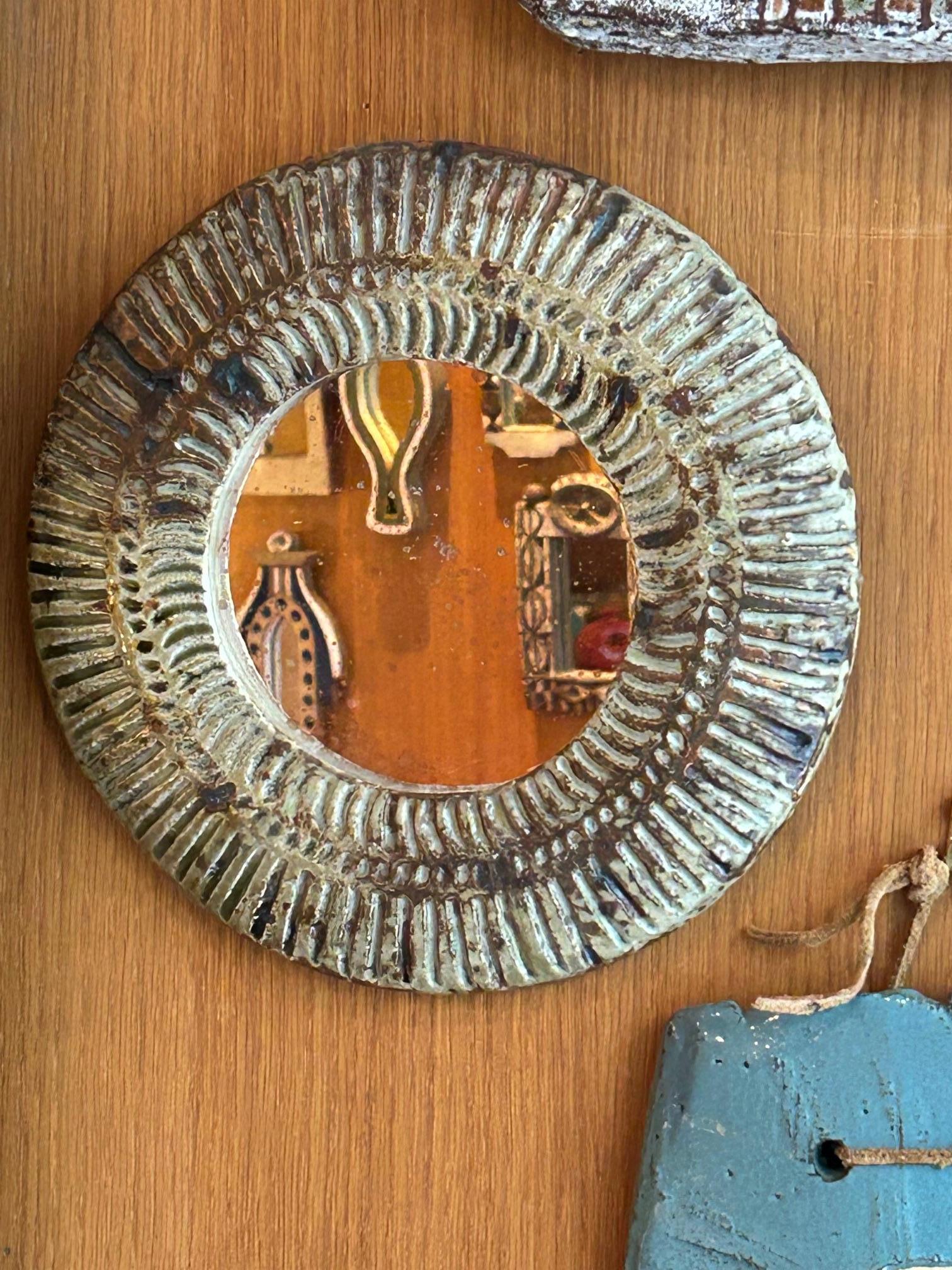 Français Miroir circulaire de Barbara Delfosse, La Borne, années 1960 en vente